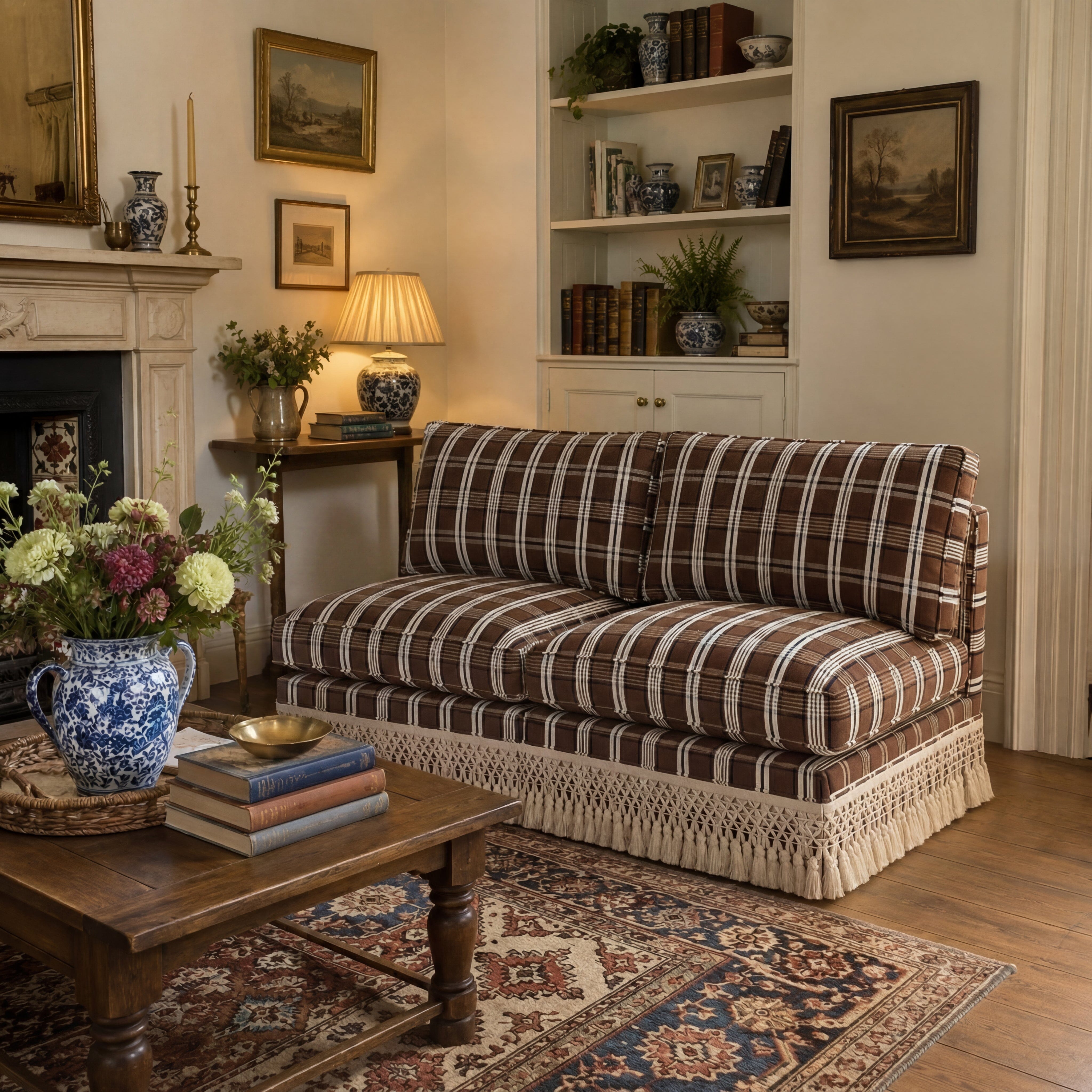 Armless Sofa with Fringed Trim and Removable Covers Cottonfy UK 