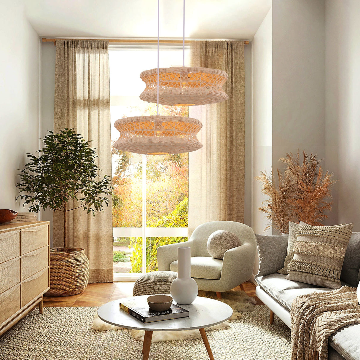 Lightsin Bohemian Wicker Hanging Lamp with Layered Woven Structure Lightsin UK 