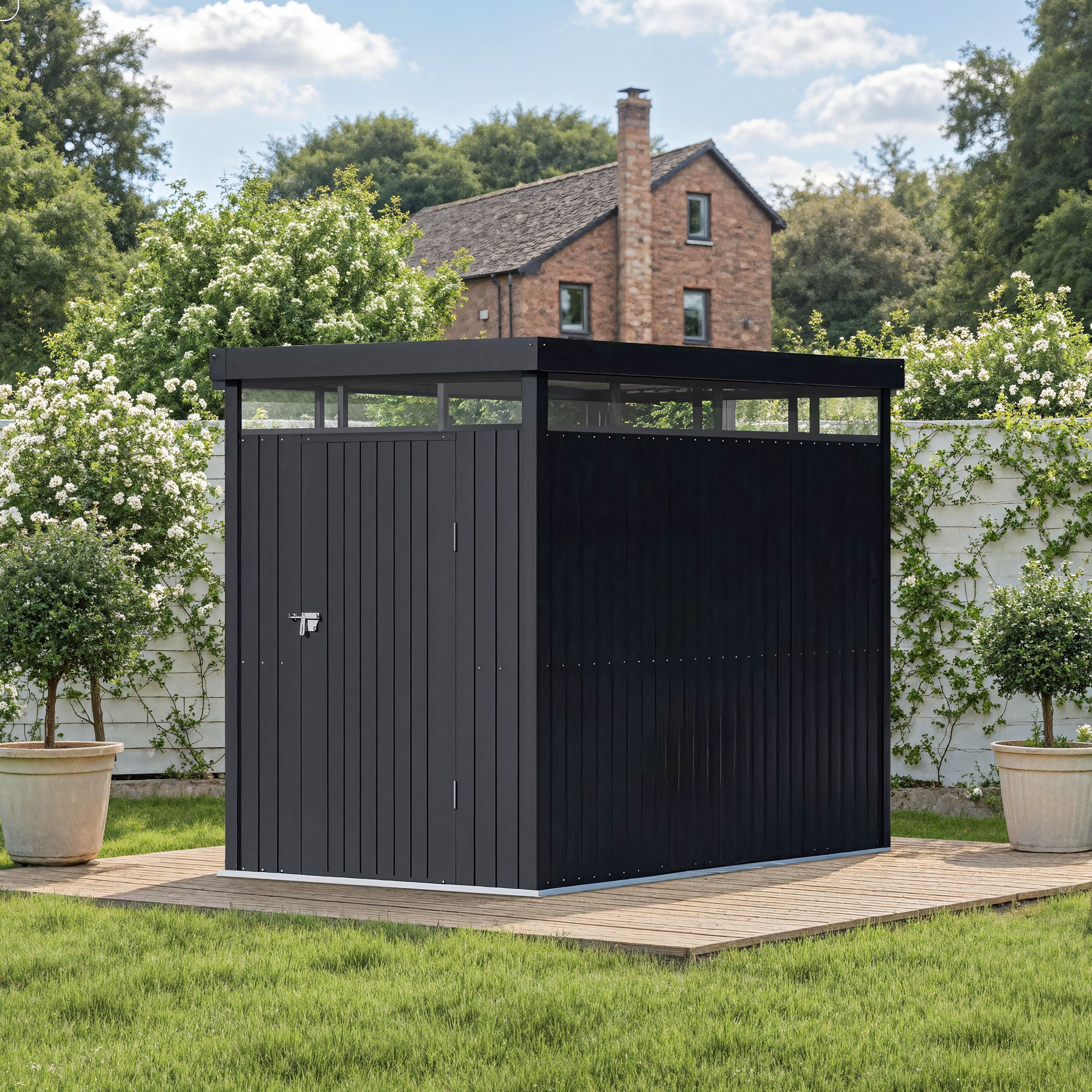 2x2.6x2m/1.6x2.6x2m/2.6x3x2m/4x3x2m Charcoal Black Galvanized Steel Storage Shed with Double/Single Lockable Doors Living and Home 