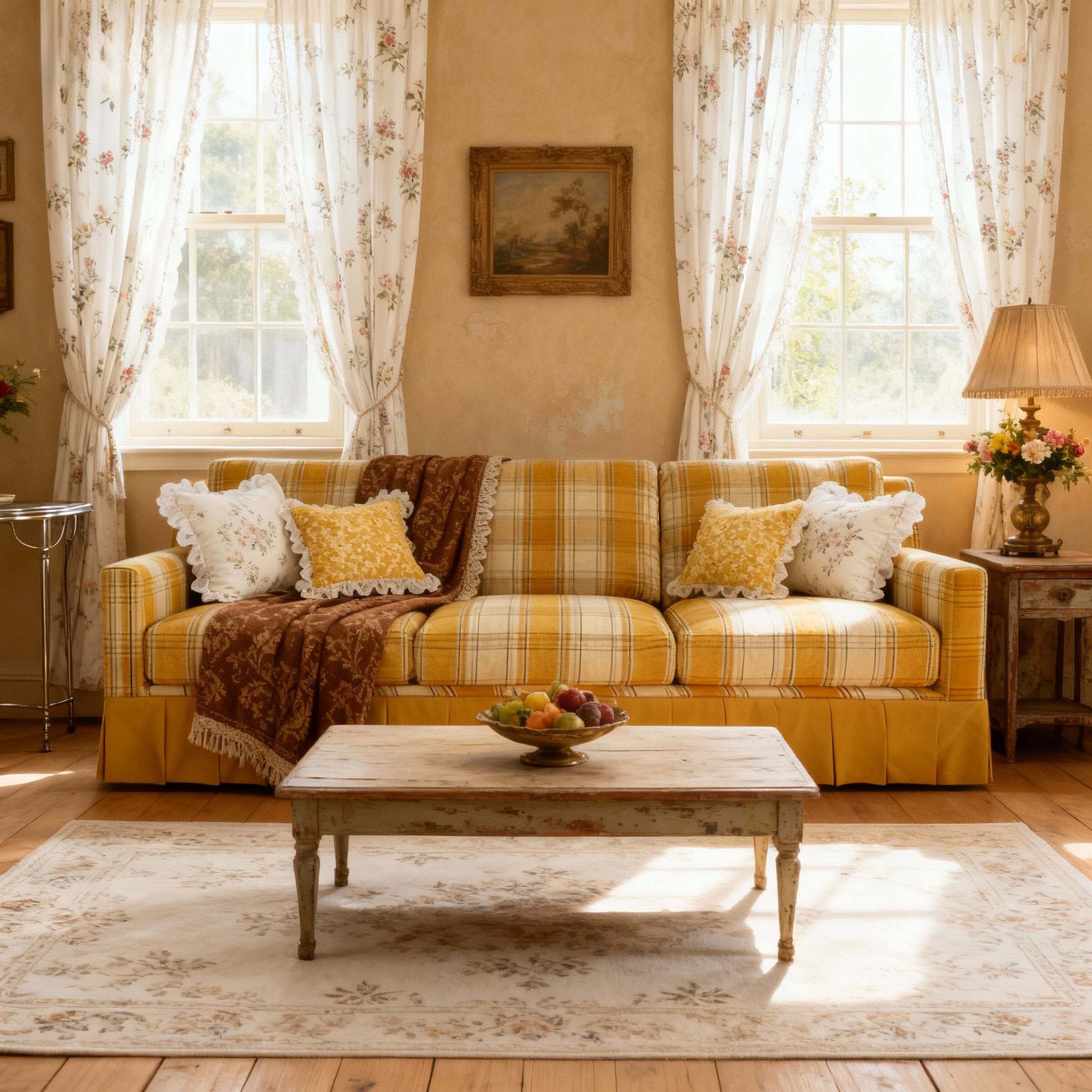 Cottonfy Country Check Sofa with Removable Skirted Covers Living and Home 