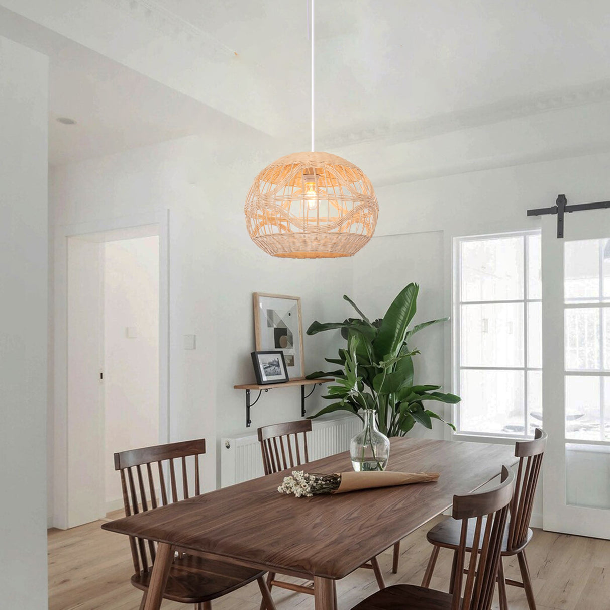 Lightsin Sustainable Handwoven Spherical Rattan Pendant Light with Wave Details Lightsin UK 