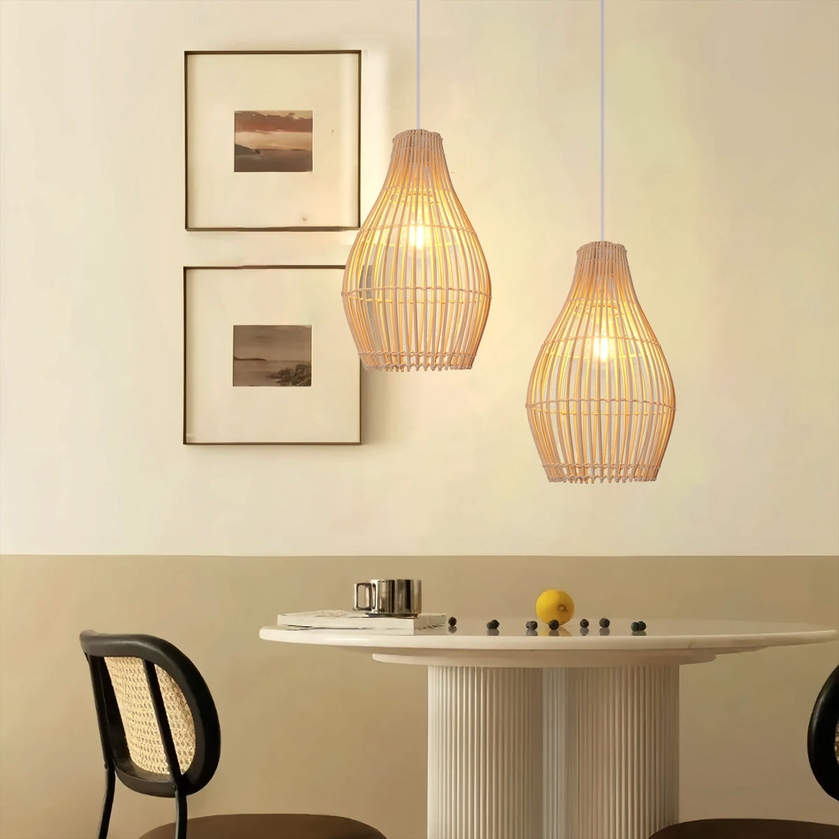 Lightsin Natural Rattan and Bamboo Pendant Light with Iron Frame Living and Home B 