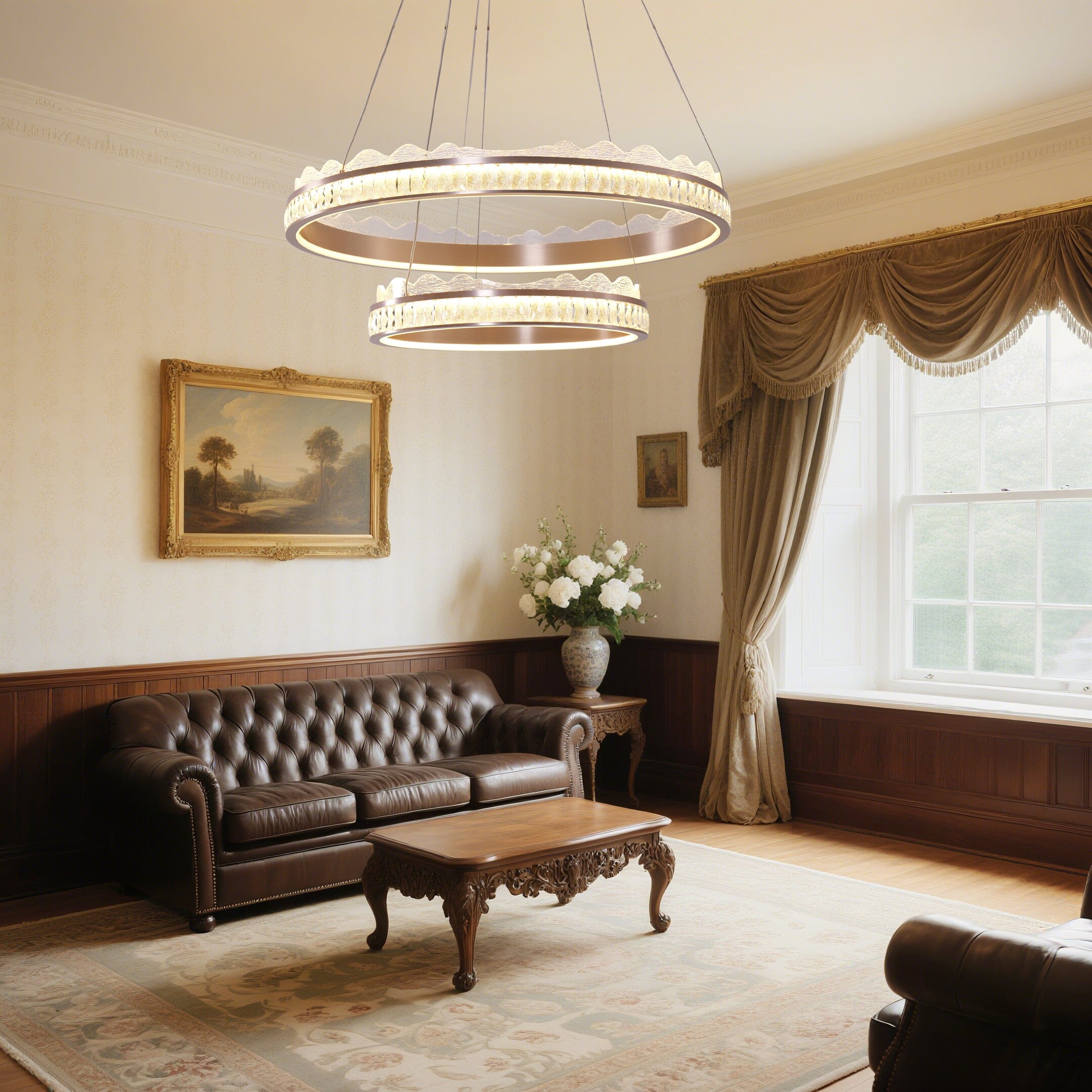 Lightsin Golden Crystal Dual-Ring LED Pendant Light in Modern Aluminum Design Lightsin UK 