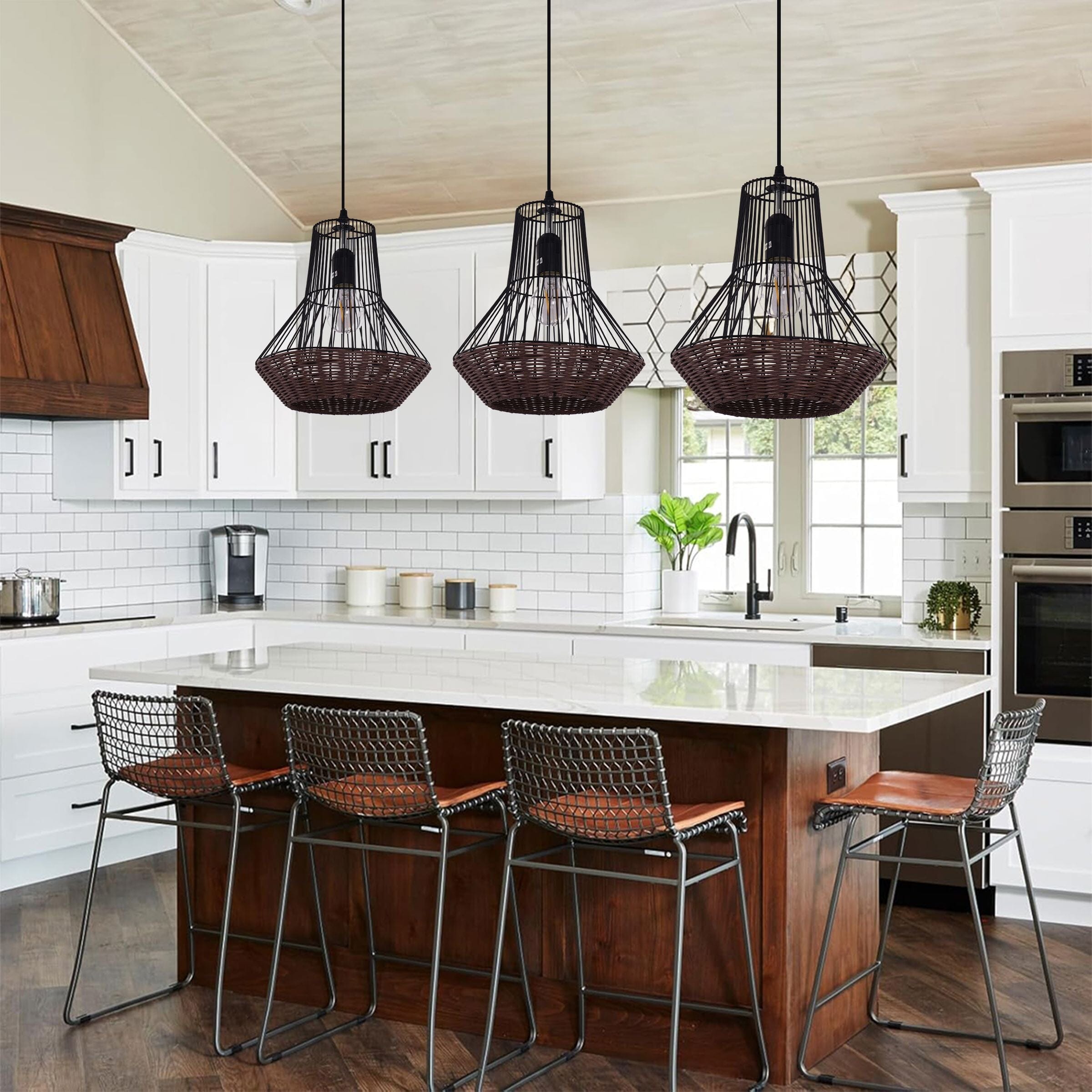 ‍Lightsin Geometric Rattan and Iron Pendant Light for Dining, Kitchen, and Living Rooms (100% off) Lightsin UK 