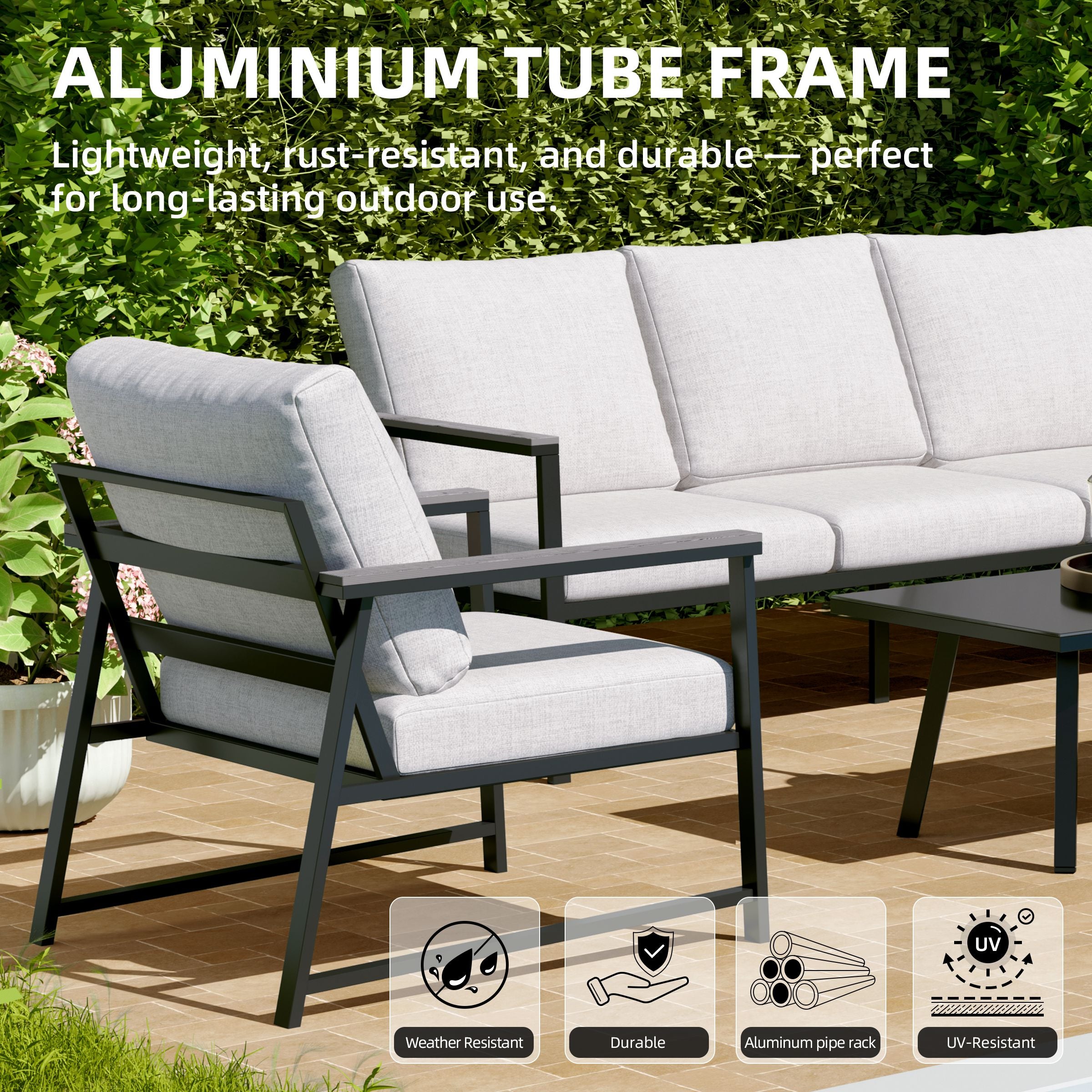 4 Piece Aluminium Outdoor Sofa Set with Glass Table Garden Furniture Living and Home 