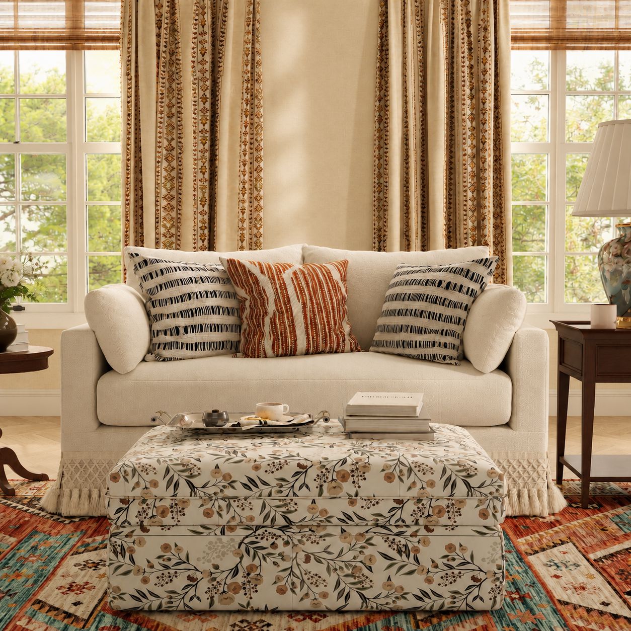 Cottonfy Cotton-Linen Washable Fringe 2 Seater Sofa Cottonfy UK 