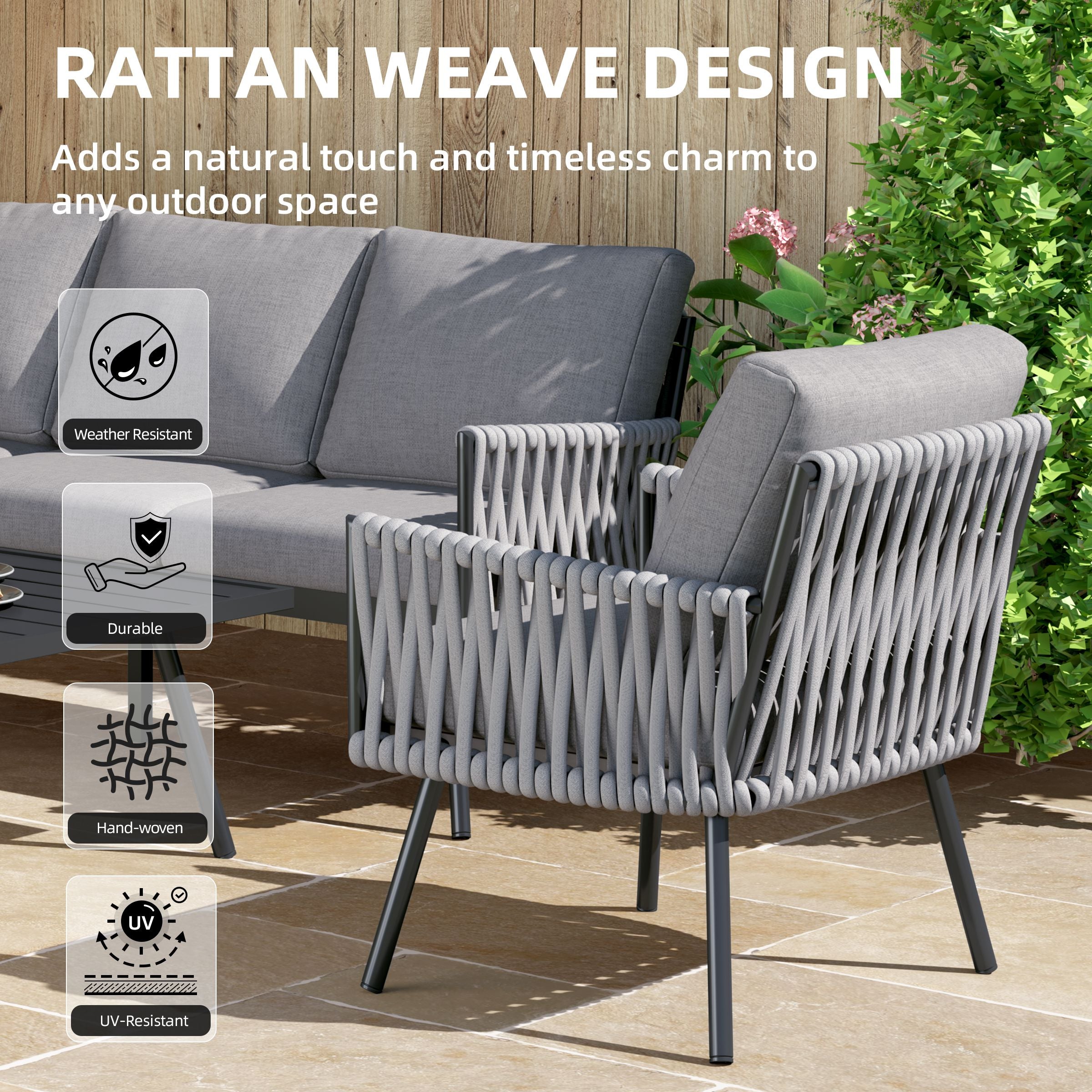 Outdoor Garden Furniture Set with Rope Weave and All Metal Frame 4 Piece Design Living and Home 