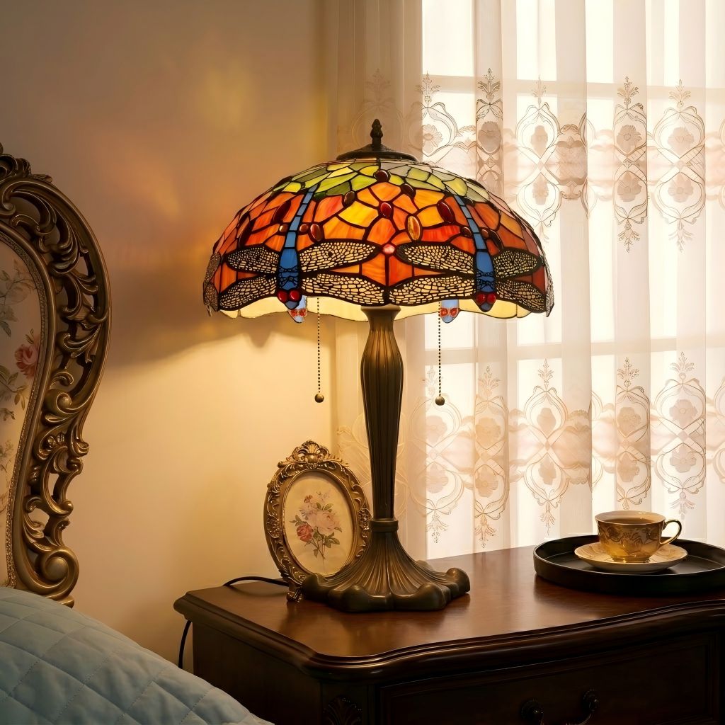 Lightsin Tiffany Table Lamp | Handcrafted Stained Glass Dragonfly Series Blue Dragonfly Lightsin UK 
