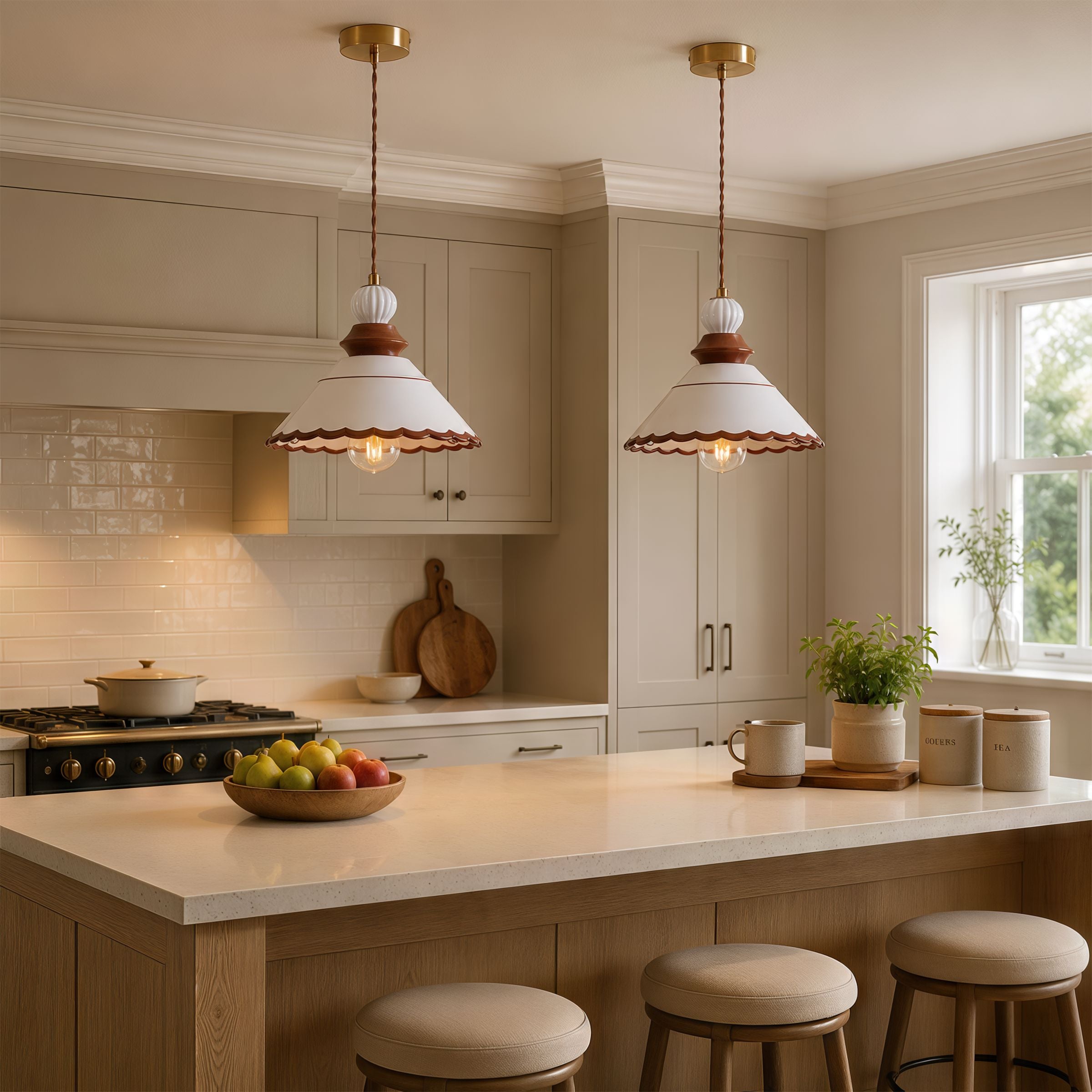 brown ceramic lace pendant light shown as a clean product view