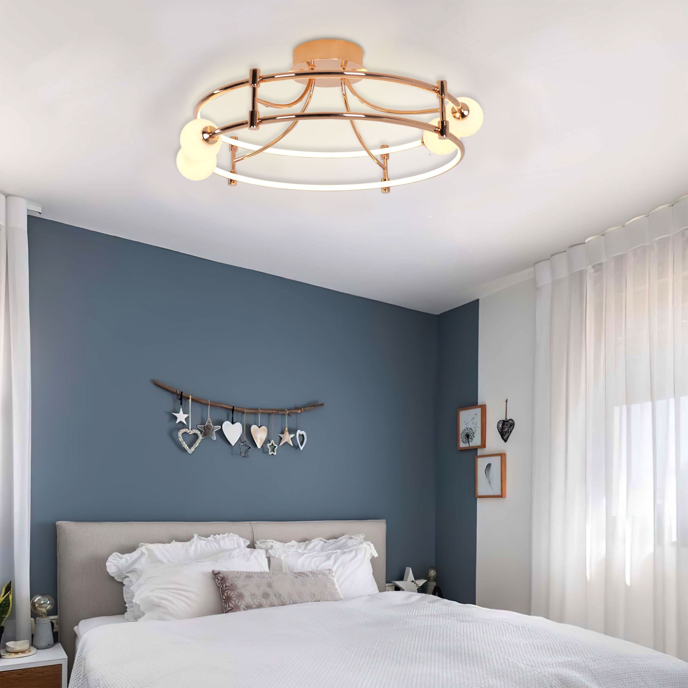 Lightsin Modern Gold LED Ceiling Light with Glass Globes and Colour Changing Lightsin UK 