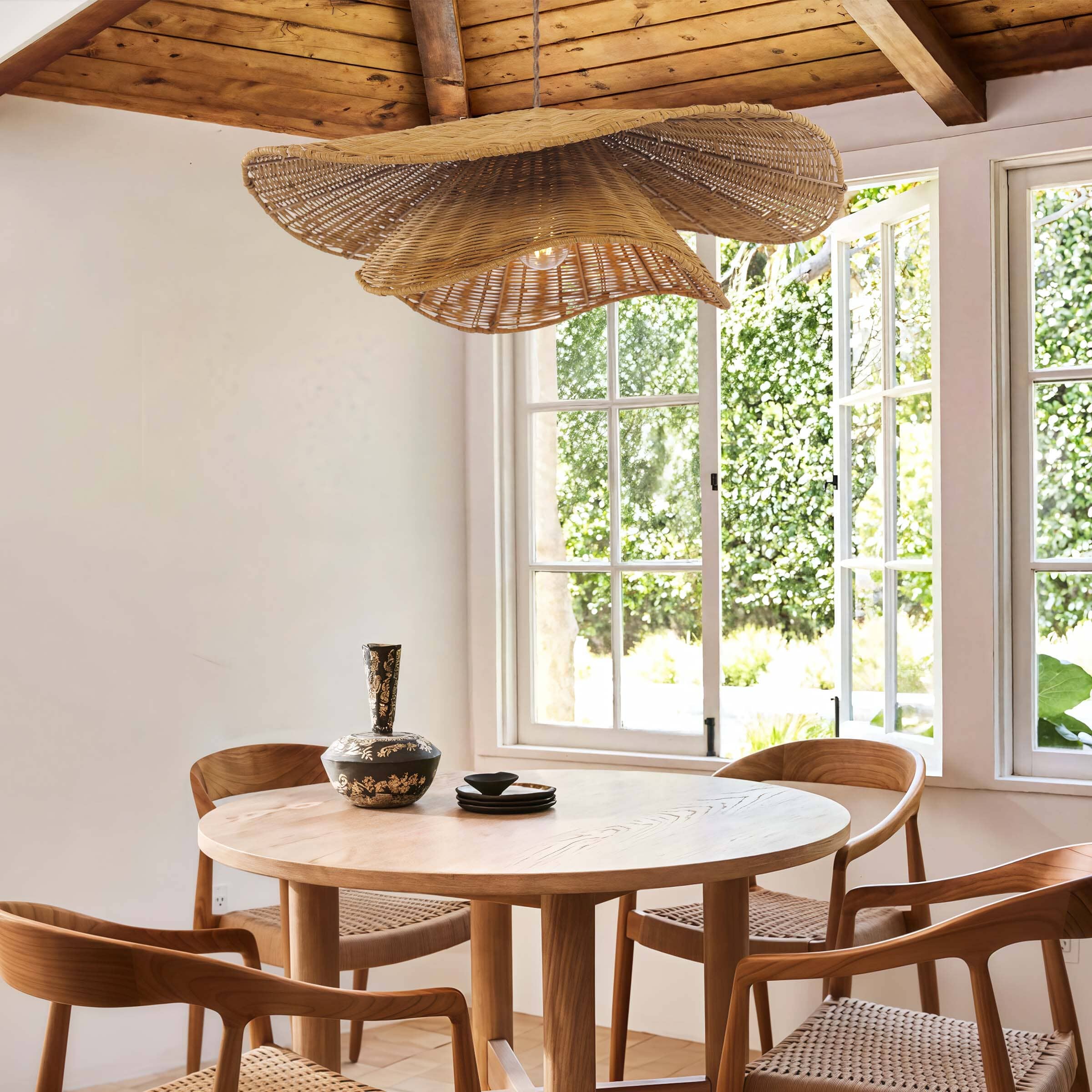 Lightsin Woven Rattan and Iron Pendant Light – Organic Ceiling Pendant Light for Dining Room, Living Room, and Modern Rustic Interiors Lightsin UK 