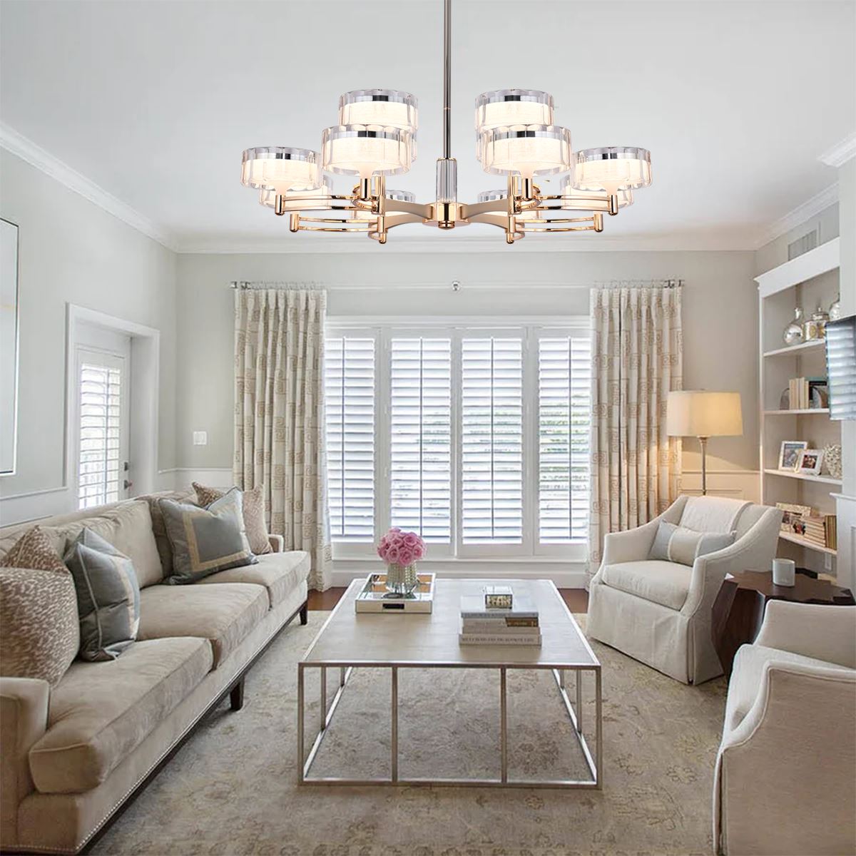 Luxury Metal Chandelier Tri-Colour Living Room Pendant Light