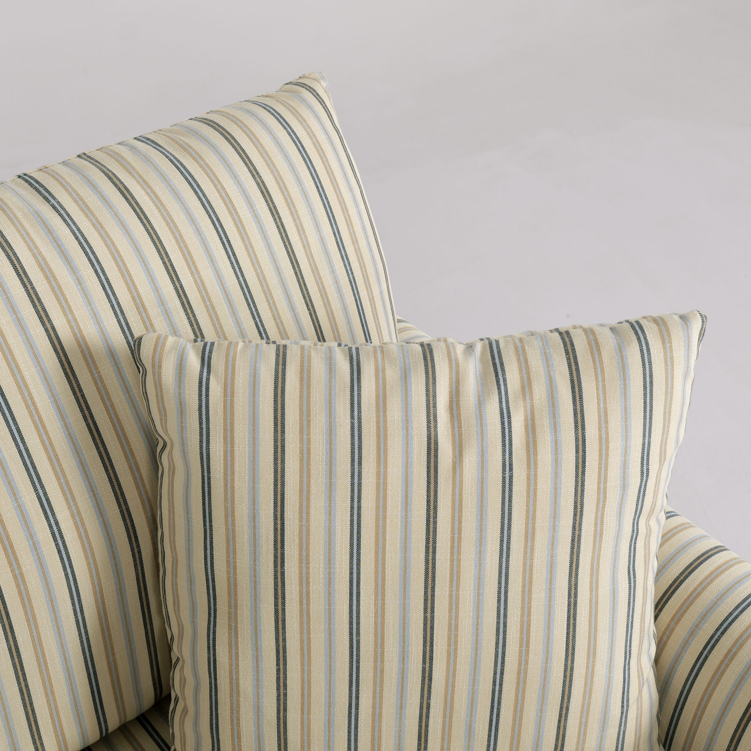 Cottonfy Striped Cotton Linen Blend Rolled Arm Sofa with Soild Wood Bun Feet Living and Home 