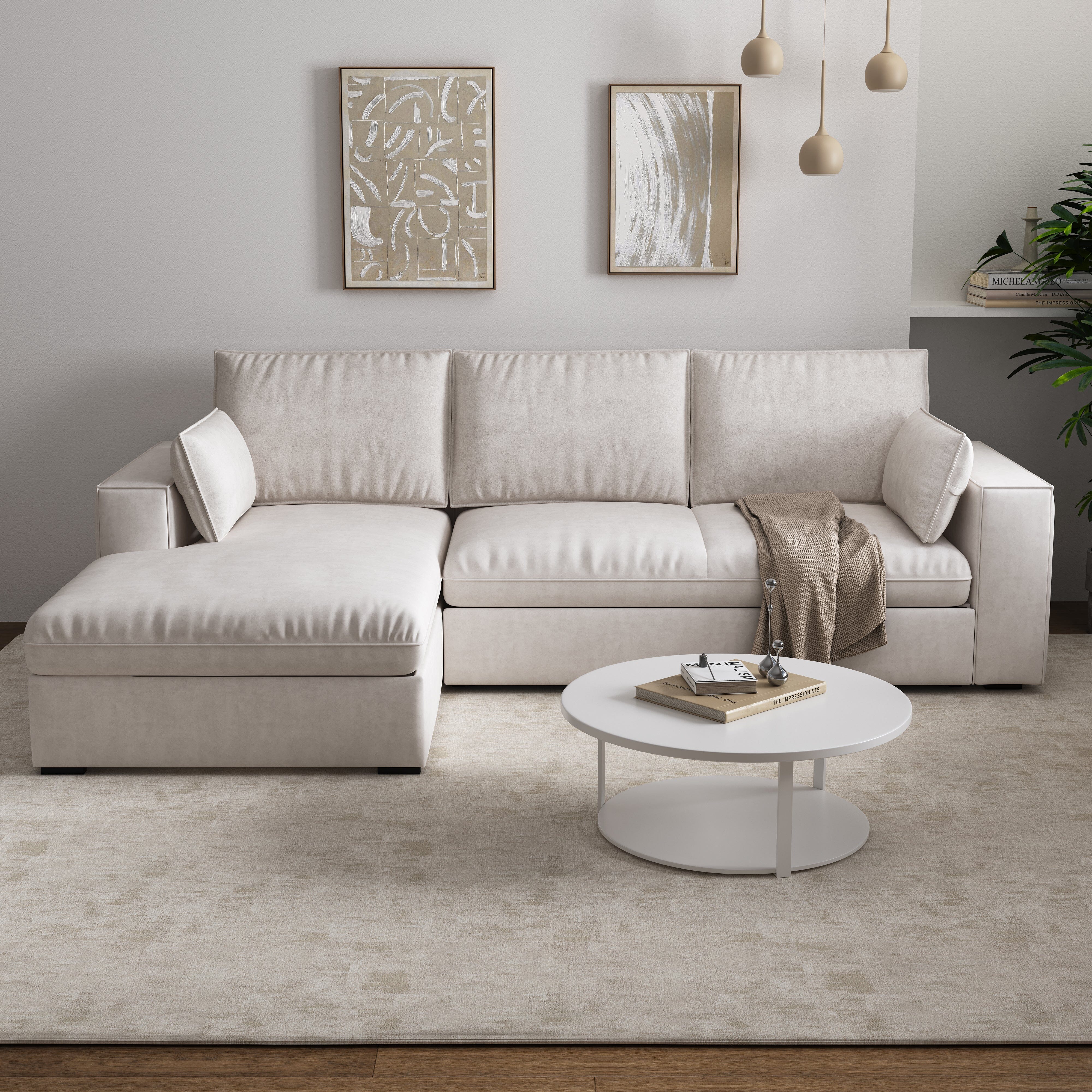 Cottonfy Creamy Tofu Block Pullout Sofa Bed with Storage Cottonfy UK 