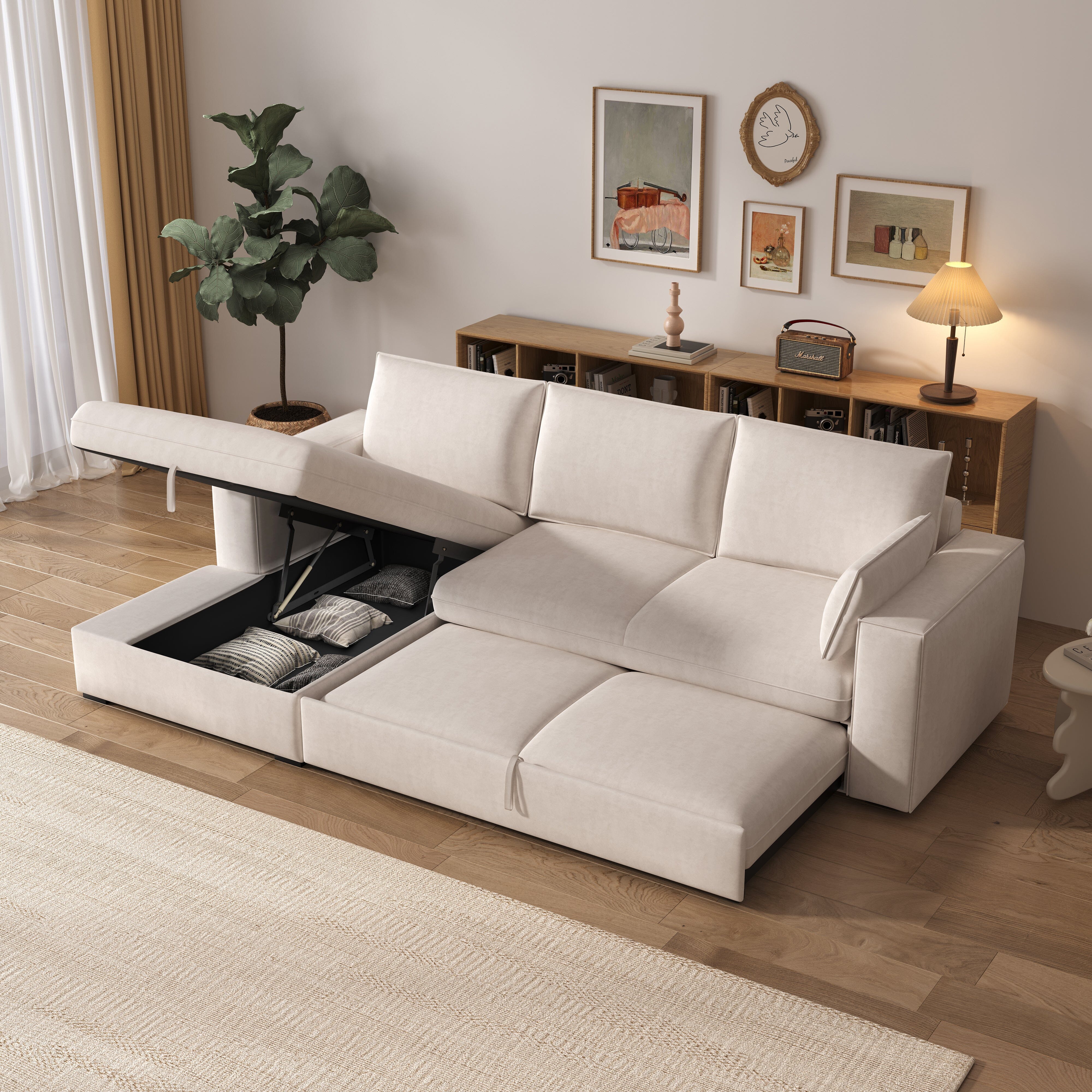 Cottonfy Creamy Tofu Block Pullout Sofa Bed with Storage Cottonfy UK 