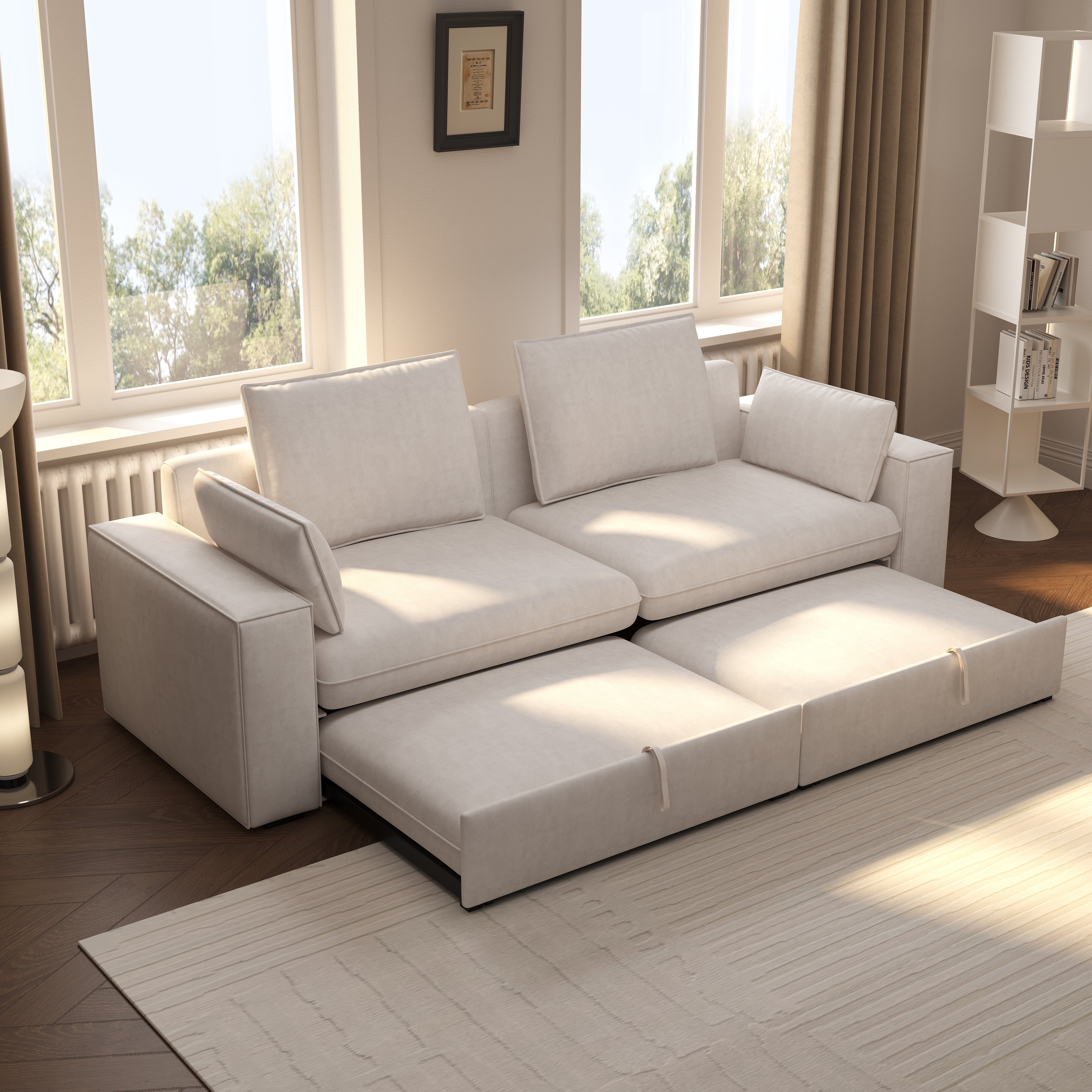 Cottonfy Creamy Tofu Block Pullout Sofa Bed with Storage Cottonfy UK 
