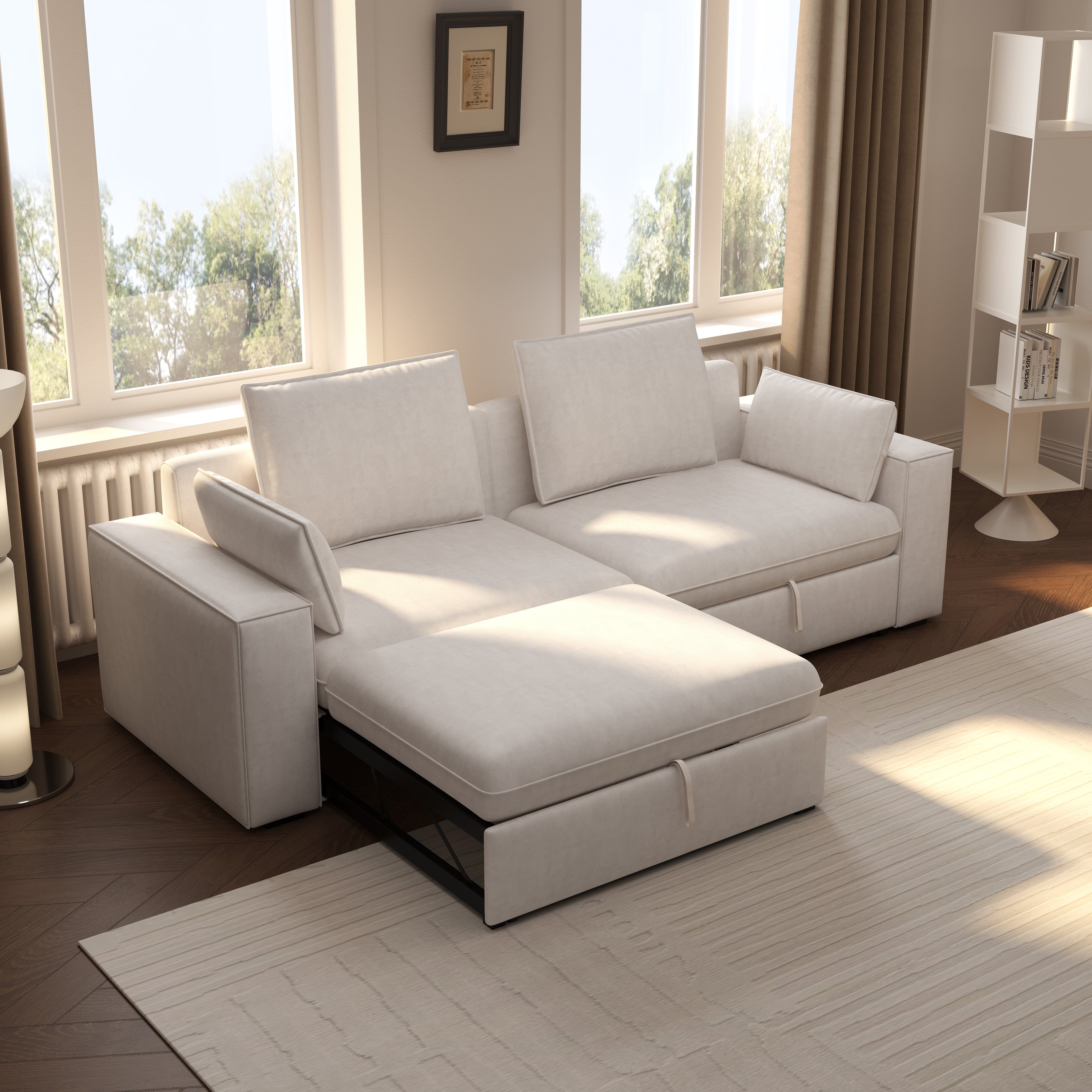 Cottonfy Creamy Tofu Block Pullout Sofa Bed with Storage Cottonfy UK 