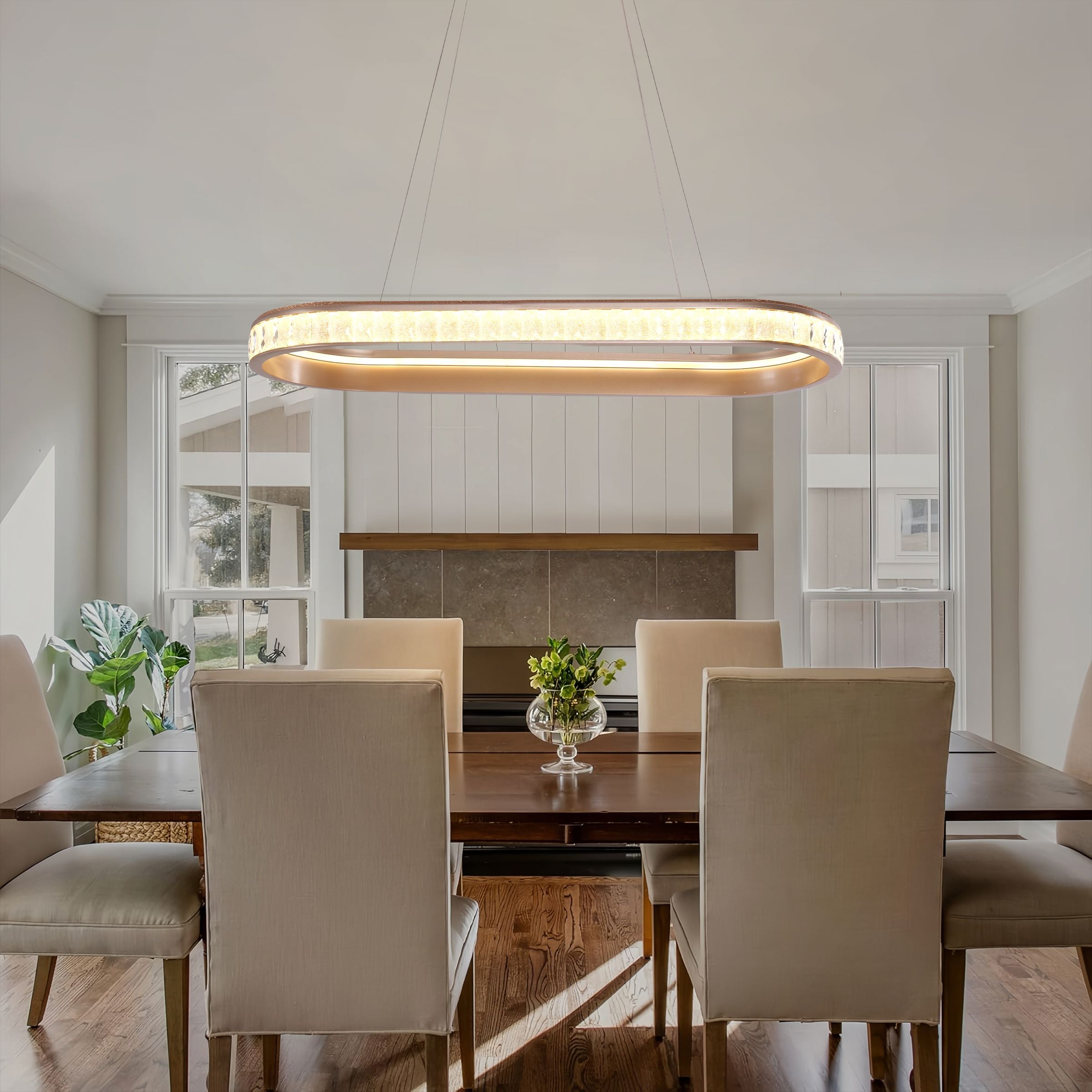 Lightsin Elegant Champagne Gold Oval Pendant Light with Crystal Accents Lightsin UK 