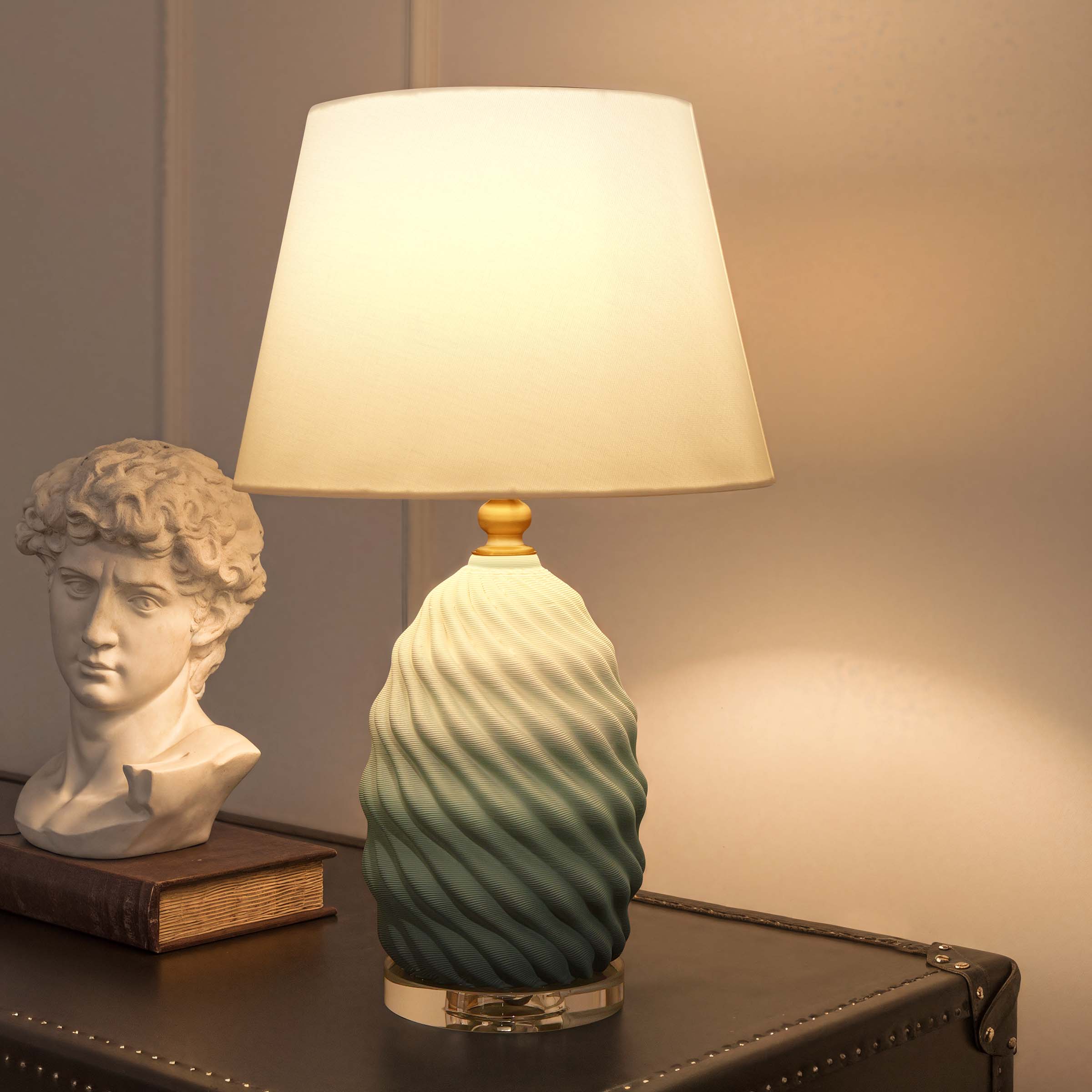 ‍Lightsin 3D Green White Gradient Threaded Ceramic Table Lamp with Fabric Shade (100% off) Lightsin UK 