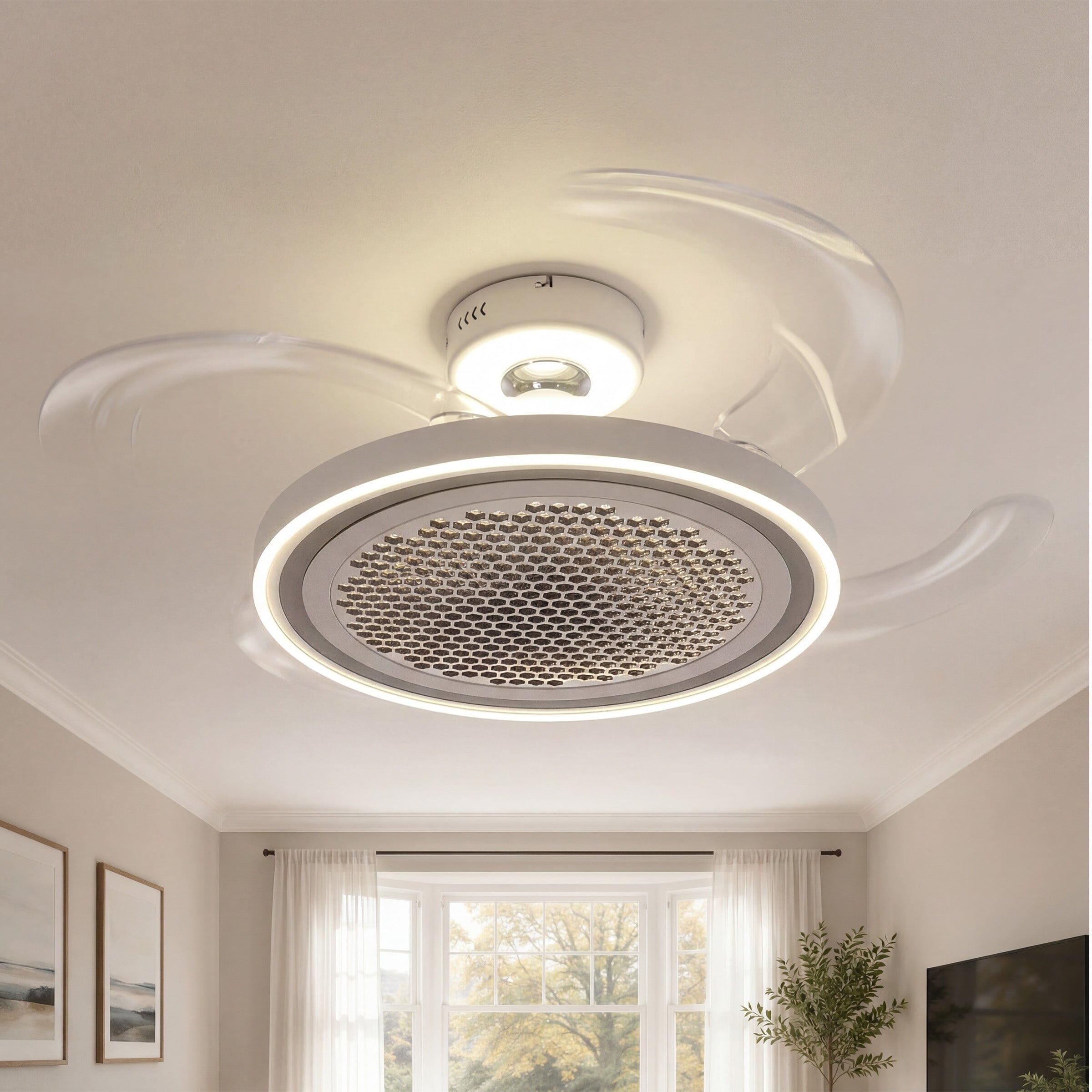 White 48 Inch Reversible LED Ceiling Fan Light with Remote Lightsin UK 