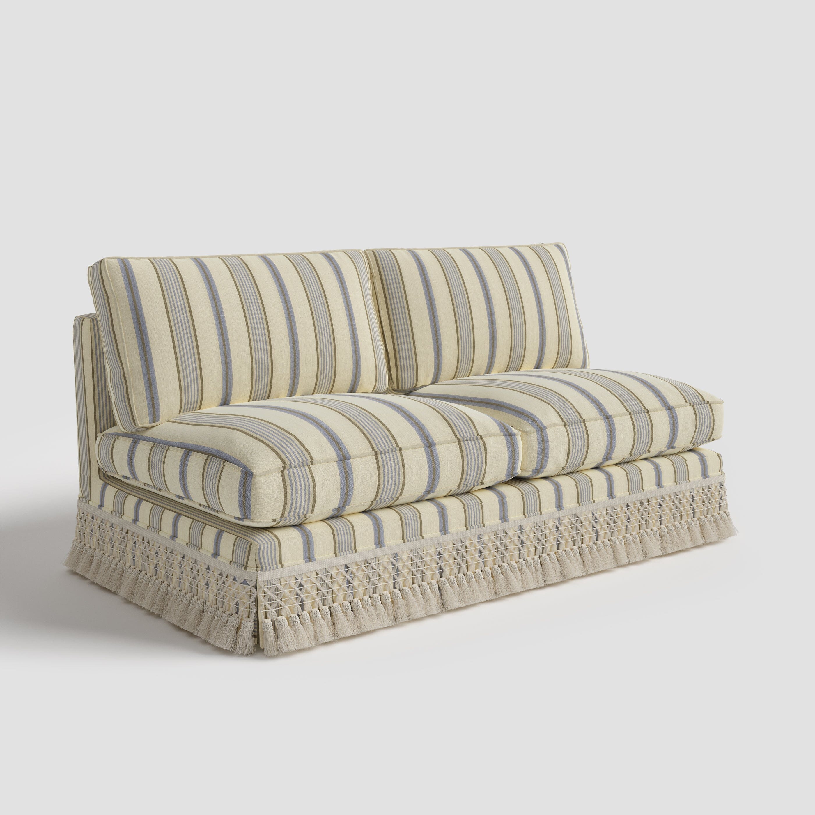 Armless Sofa with Fringed Trim and Removable Covers Cottonfy UK Misty Blue In Stock 