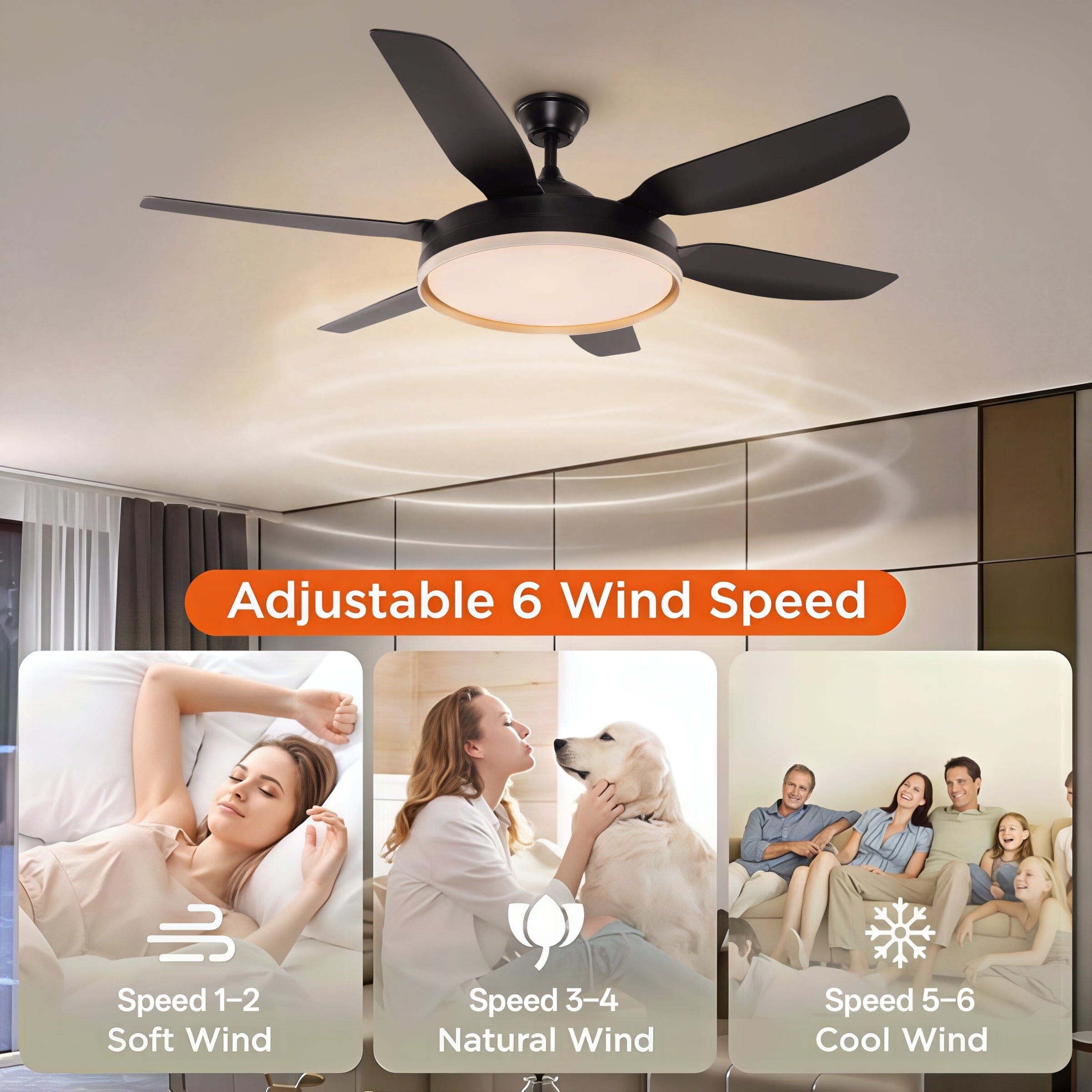 Lightsin Modern Black 57inch LED Ceiling Fan with Remote Control Lightsin UK 