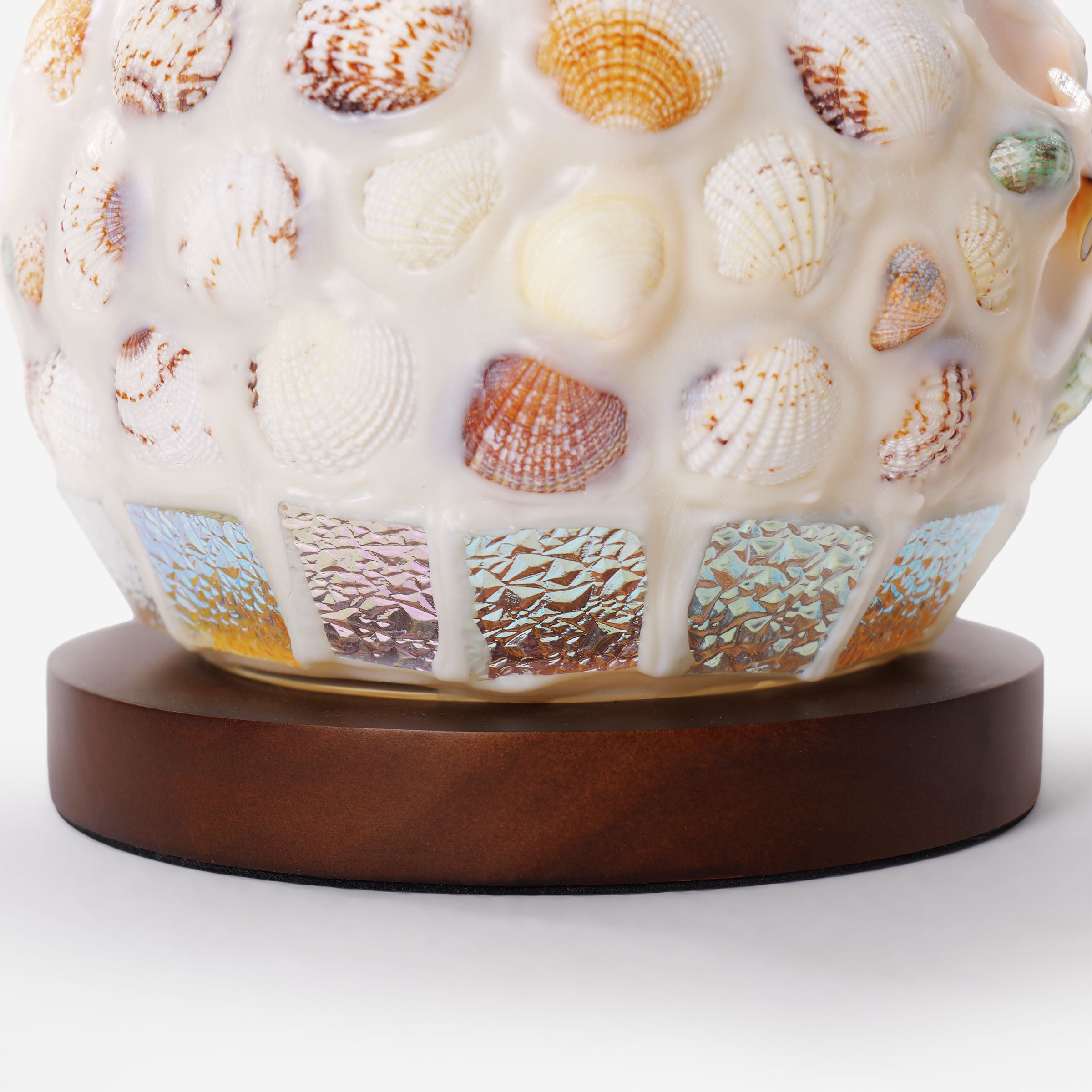 Mosaic Seashell Table Lamp - Coastal Glass & Wood Bedside Light Lightsin UK 