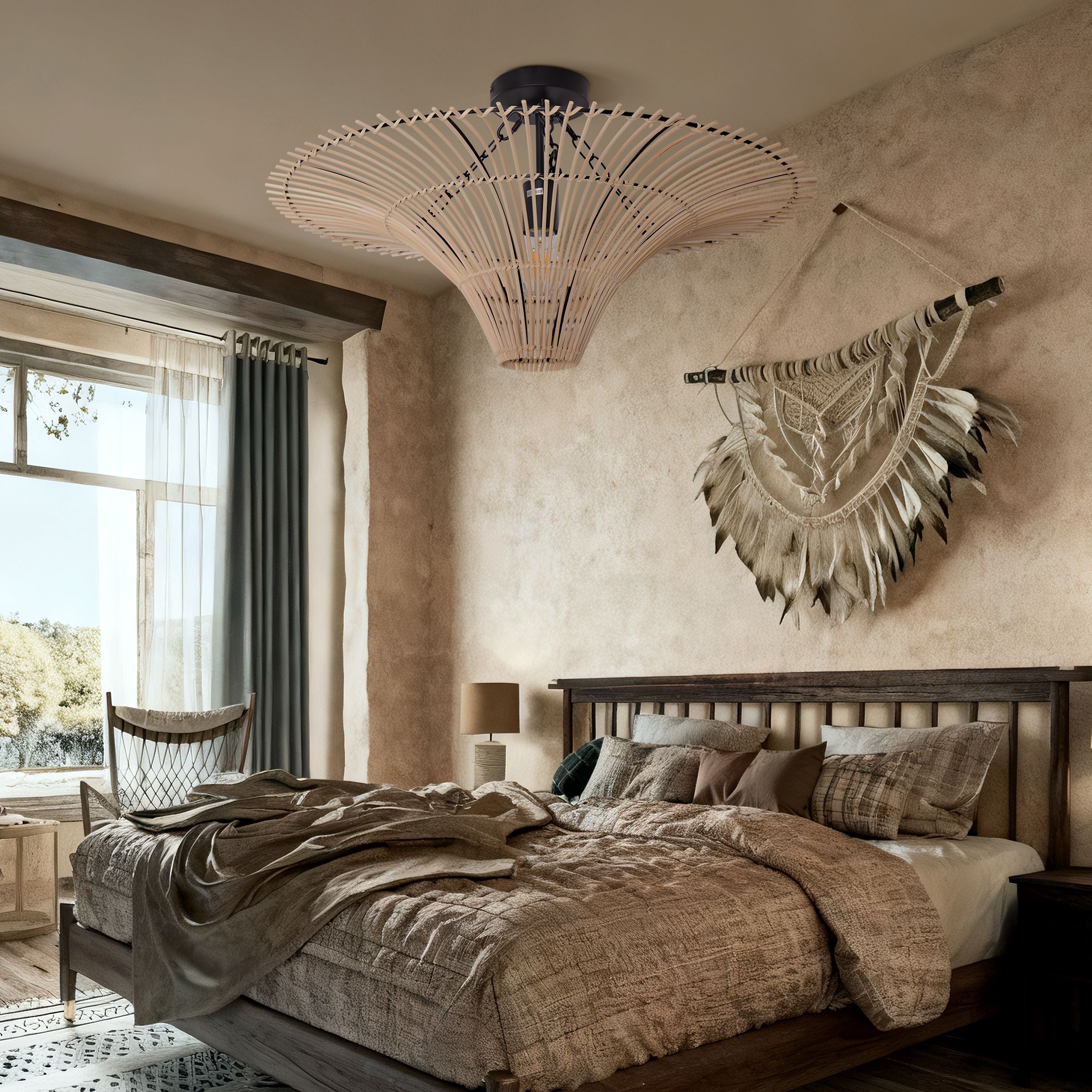 Lightsin Flying Saucer-Shaped LED Rattan Pendant Light Lightsin UK 80cm Dia×40cm H（Customized） 