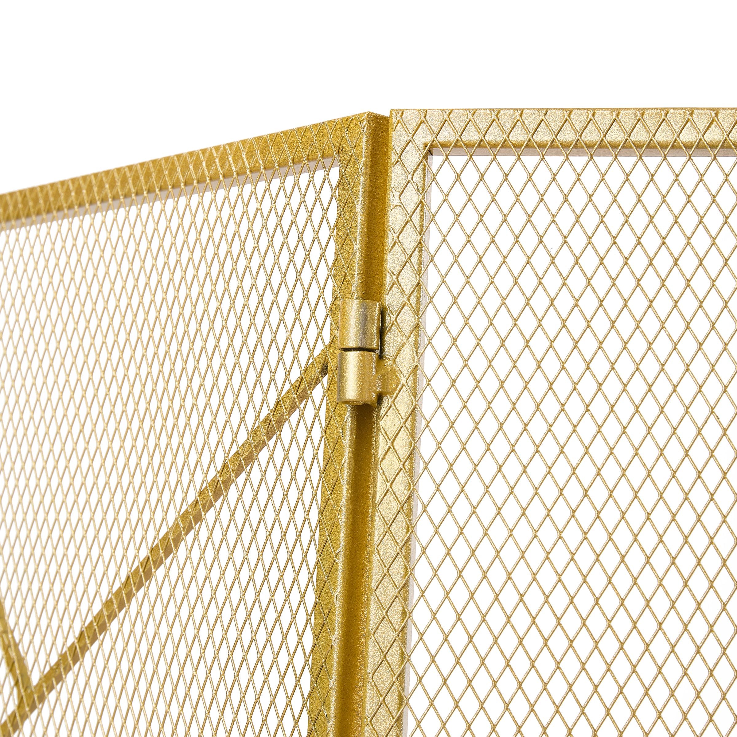 Smallbee Triple-Fold Iron Fireplace Screen Gold Frame – 132x1x80cm Smallbee UK 