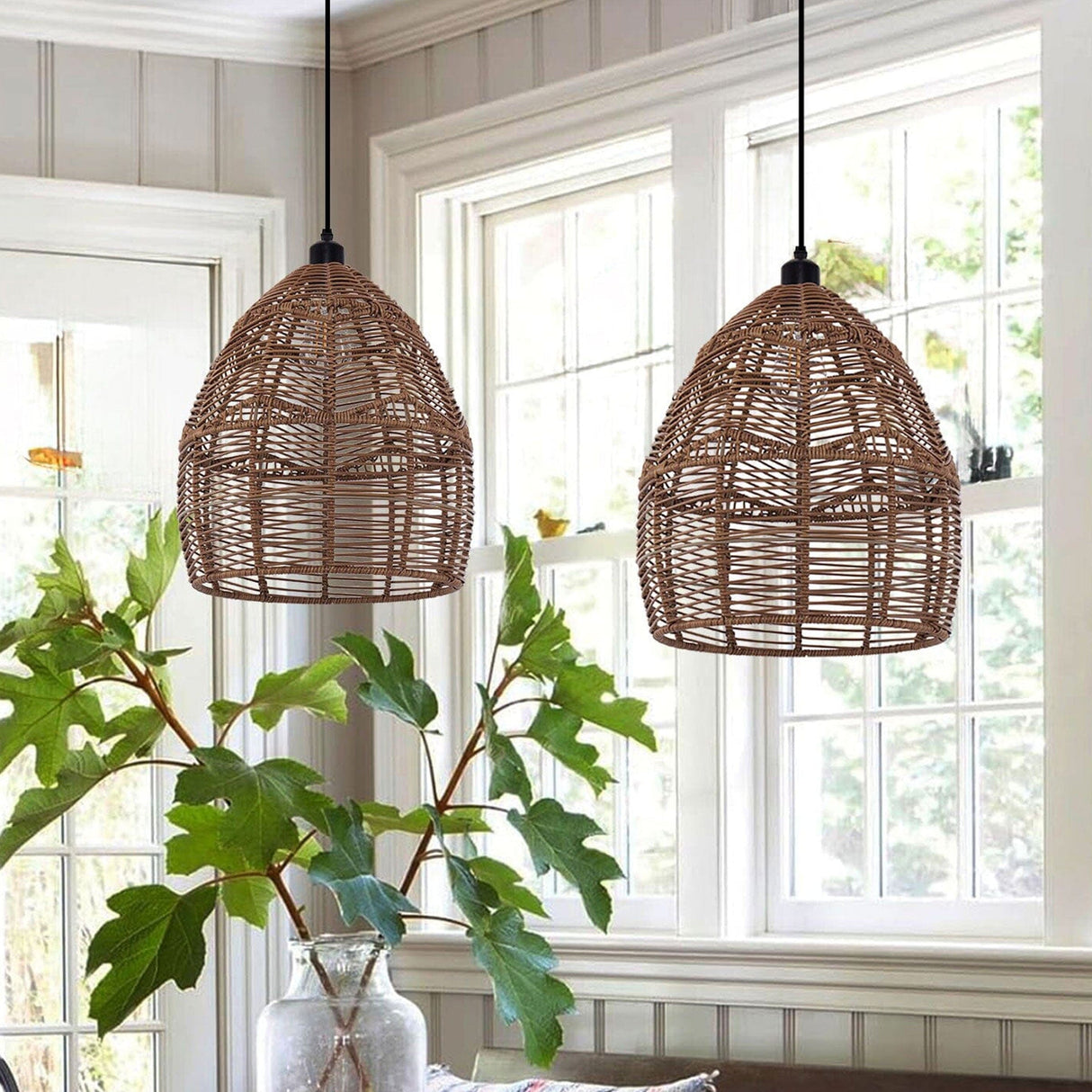 Lightsin Bohemian Woven Rattan Pendant Light Wicker Ceiling Fixture Lightsin UK In Stock 