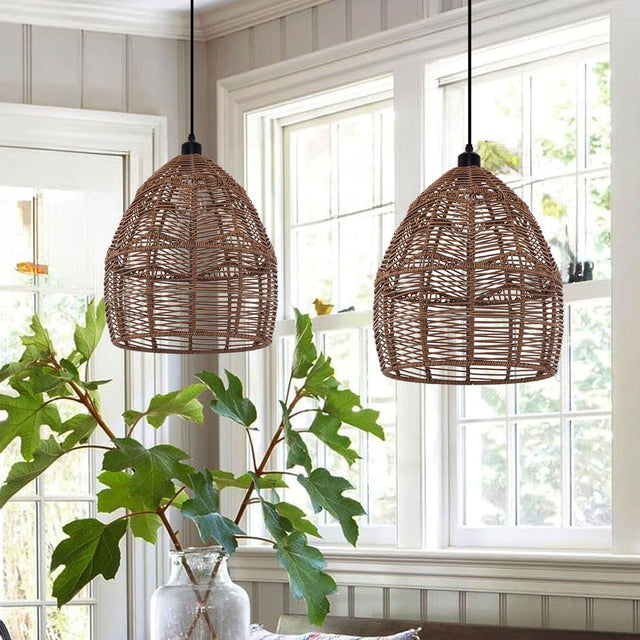 Lightsin Bohemian Woven Rattan Pendant Light Wicker Ceiling Fixture Lightsin UK In Stock 