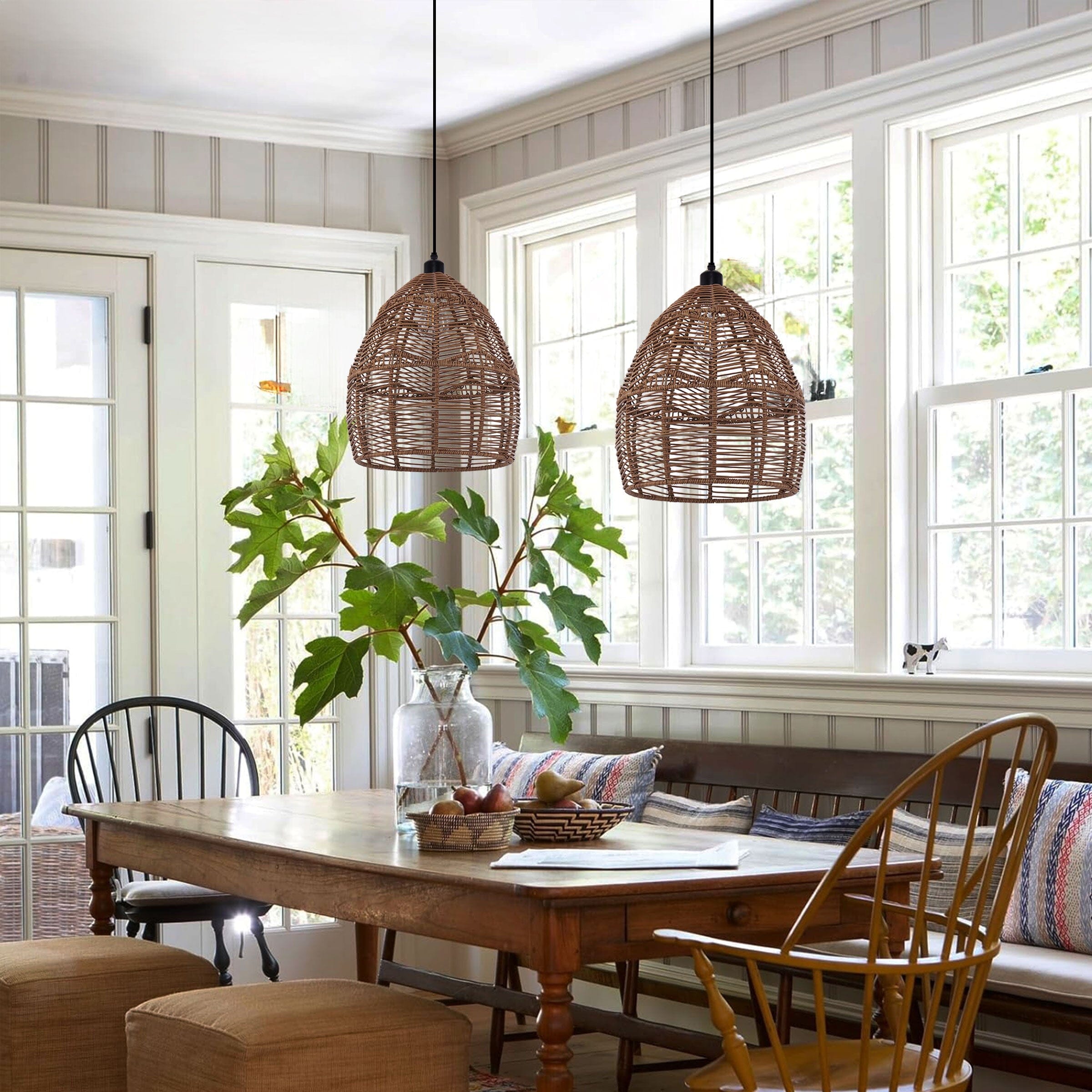 Lightsin Bohemian Woven Rattan Pendant Light Wicker Ceiling Fixture Lightsin UK 