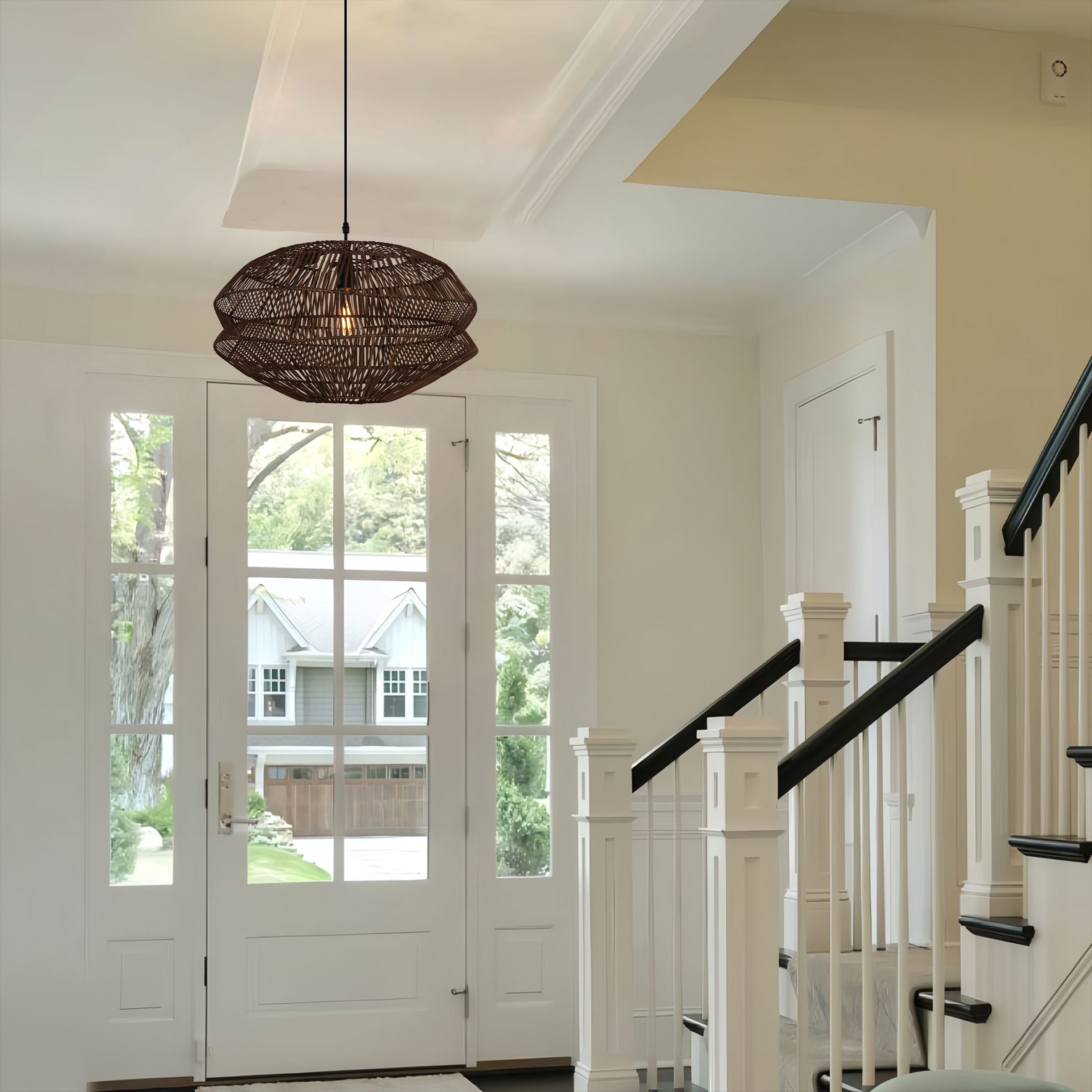 Lightsin Eco-Friendly Handwoven Rustic Farmhouse Rattan Pendant Light Lightsin UK 
