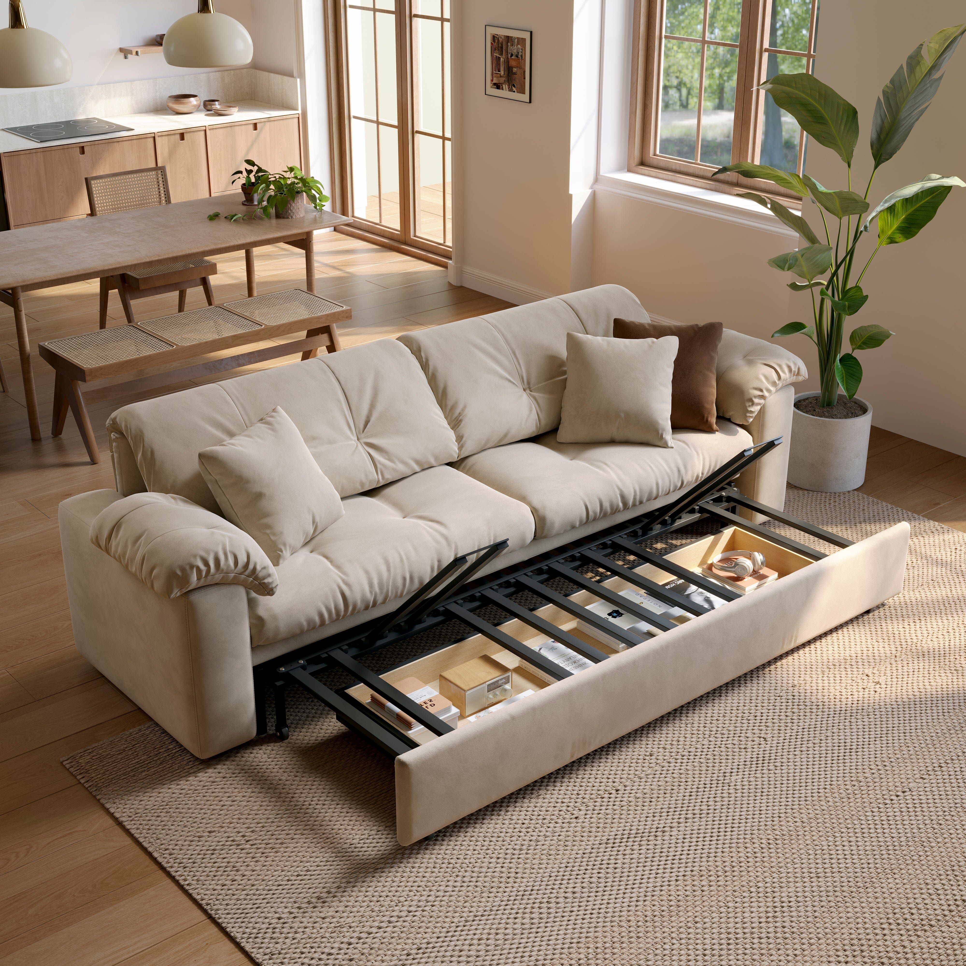 Cottonfy Multifunctional Sleeper 3 Seater Sofa Bed with Storage Space Cottonfy UK 