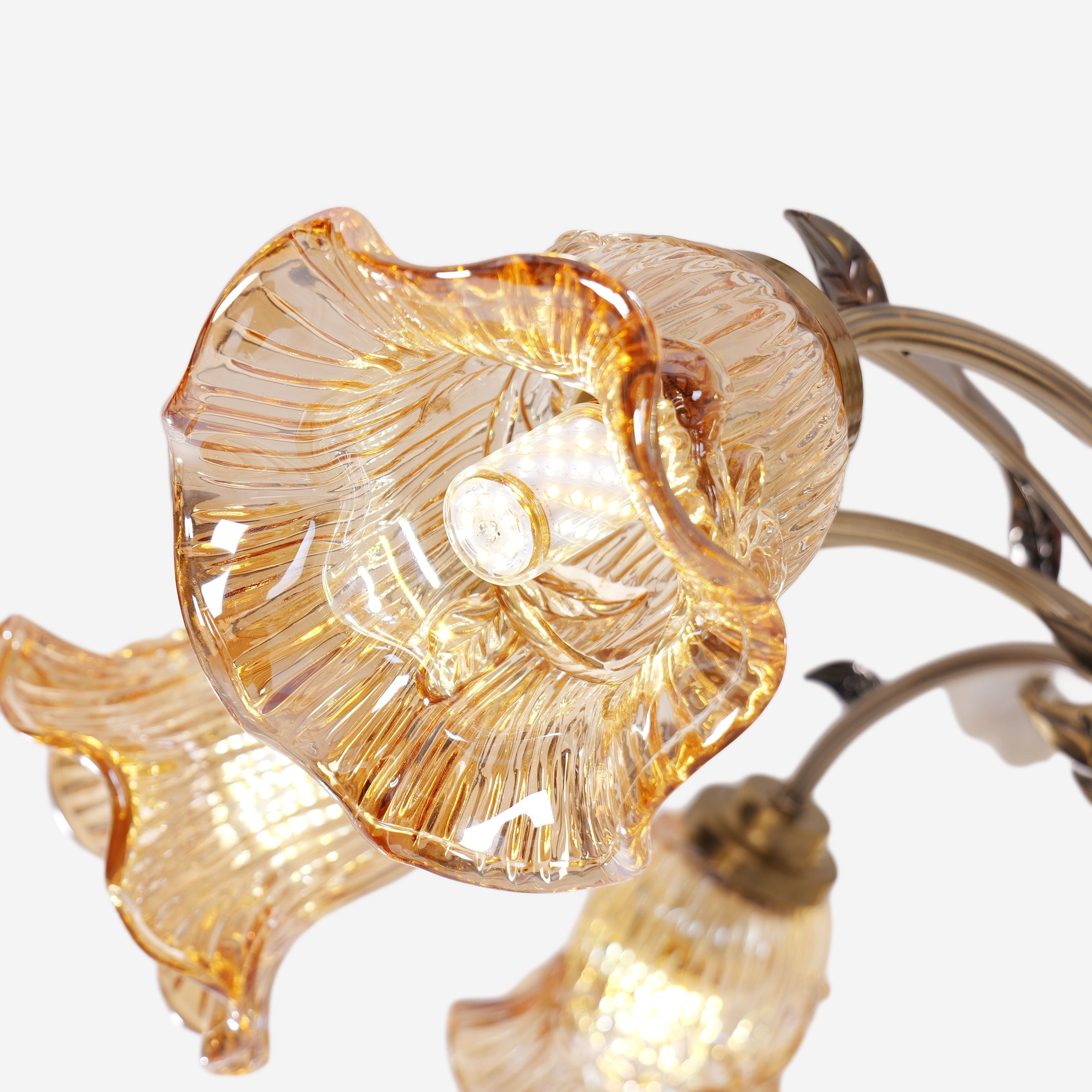 Antique Bronze and Amber Vintage 8-Light Ceramic Flower Pendant Light Lightsin UK 