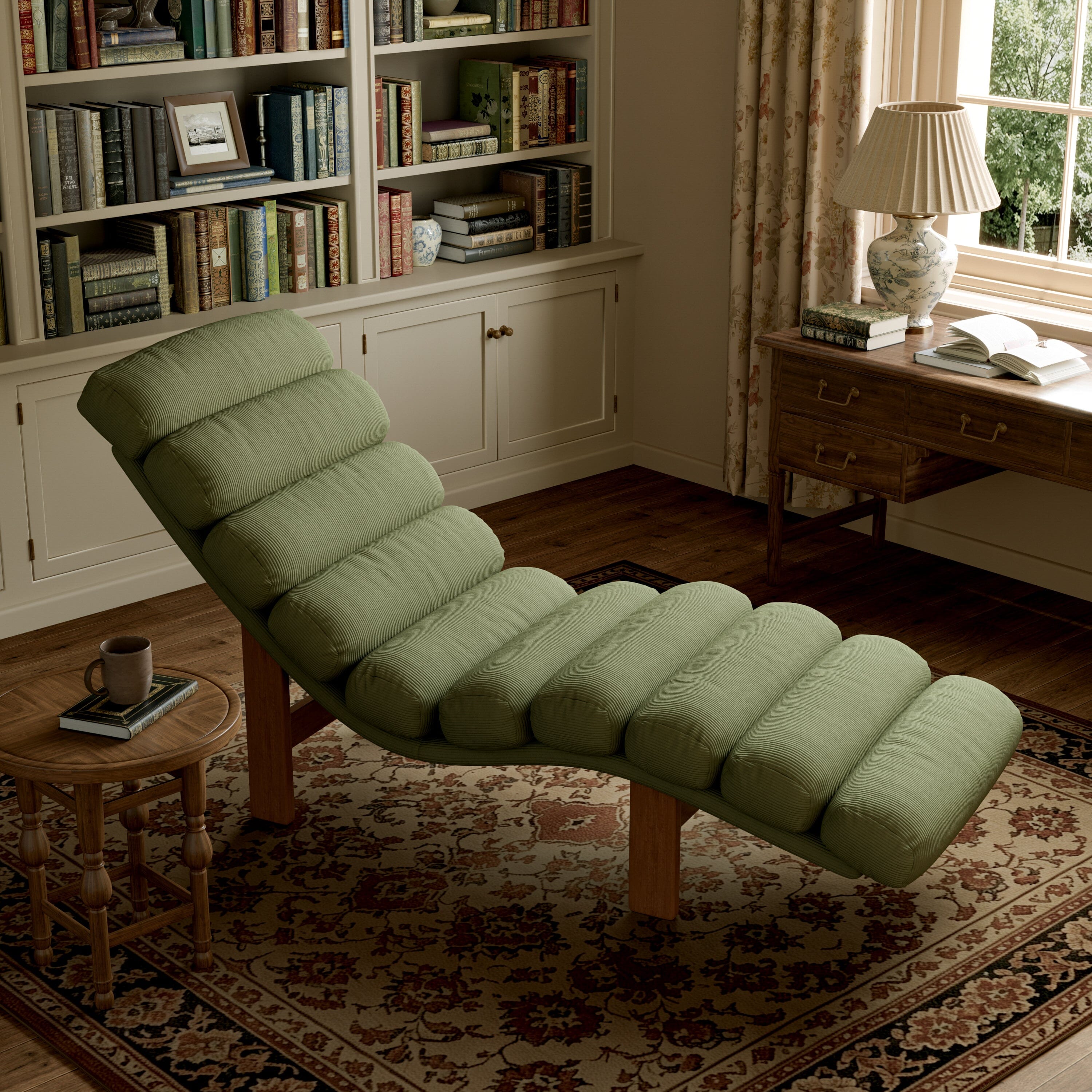 Cottonfy Modern Ergonomic Corduroy Chaise Lounge with Natural Wooden Frame Cottonfy UK 