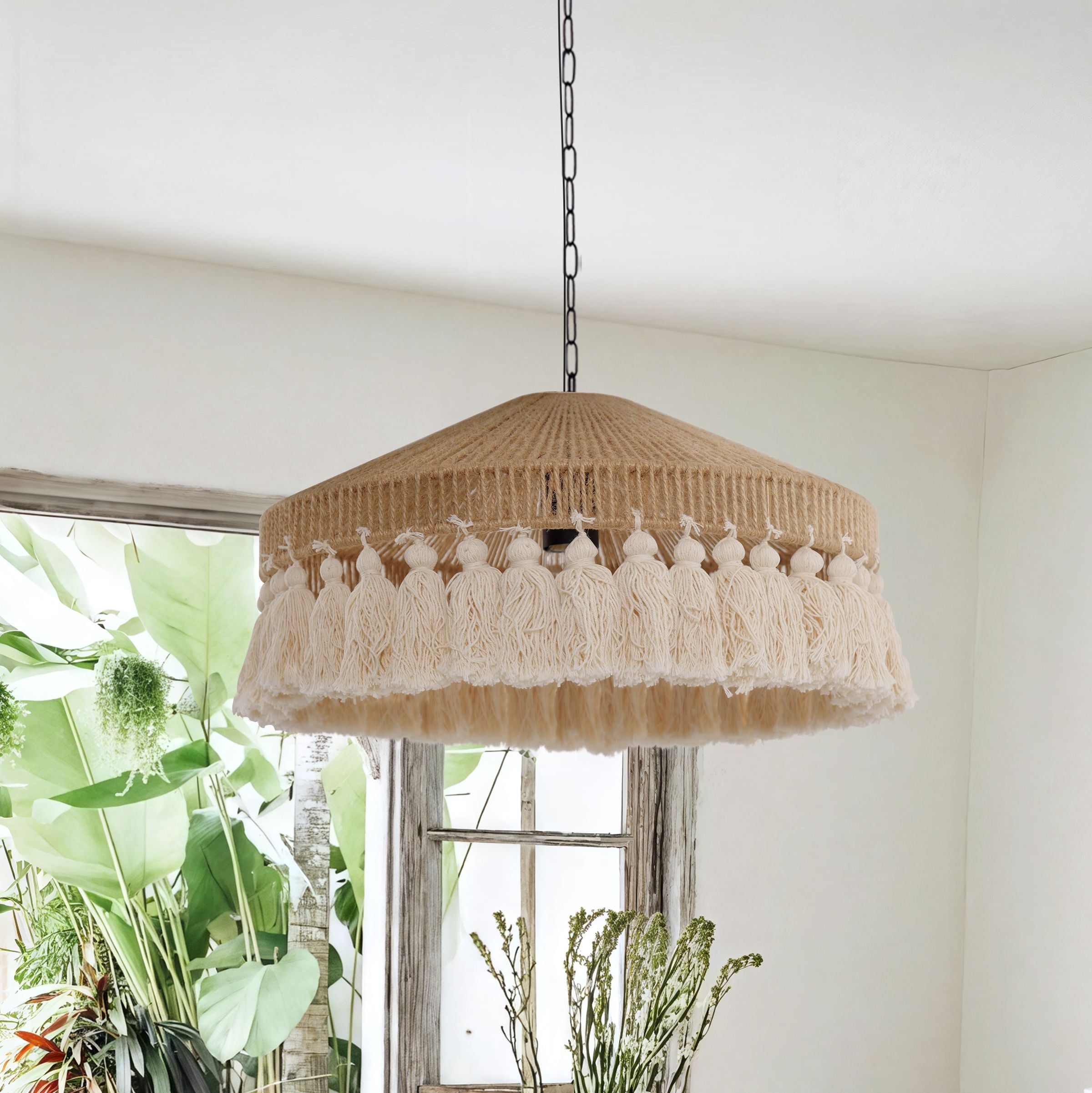 Lightsin Bohemian Style Handcrafted Woven Hemp Rope Hanging Pendant Lights Lightsin UK D40cm 