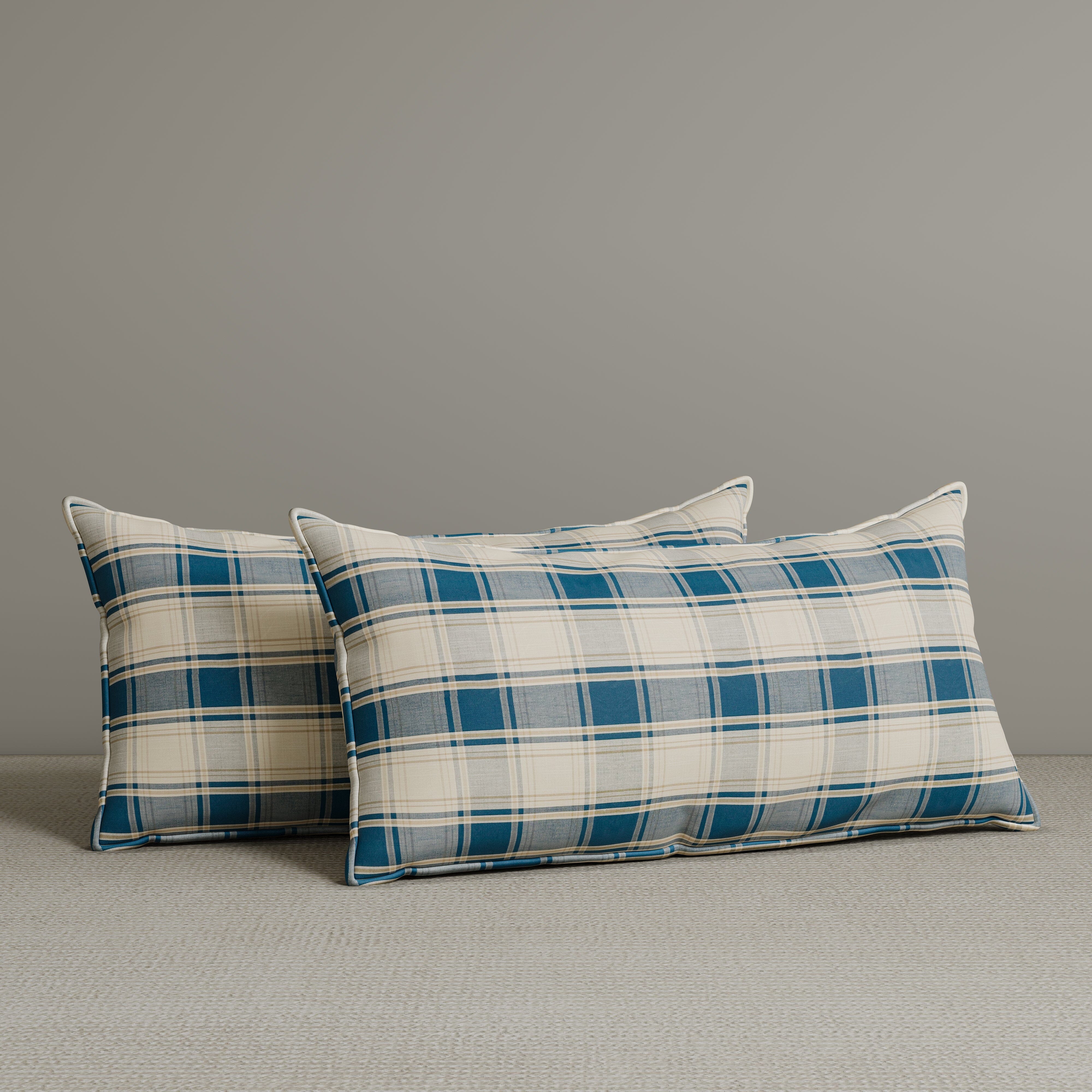 Exclusive Waist Cushion in Dark Blue Checkered Cotton Linen, 56*27*12 CM Cottonfy UK 2 PCS In Stock 