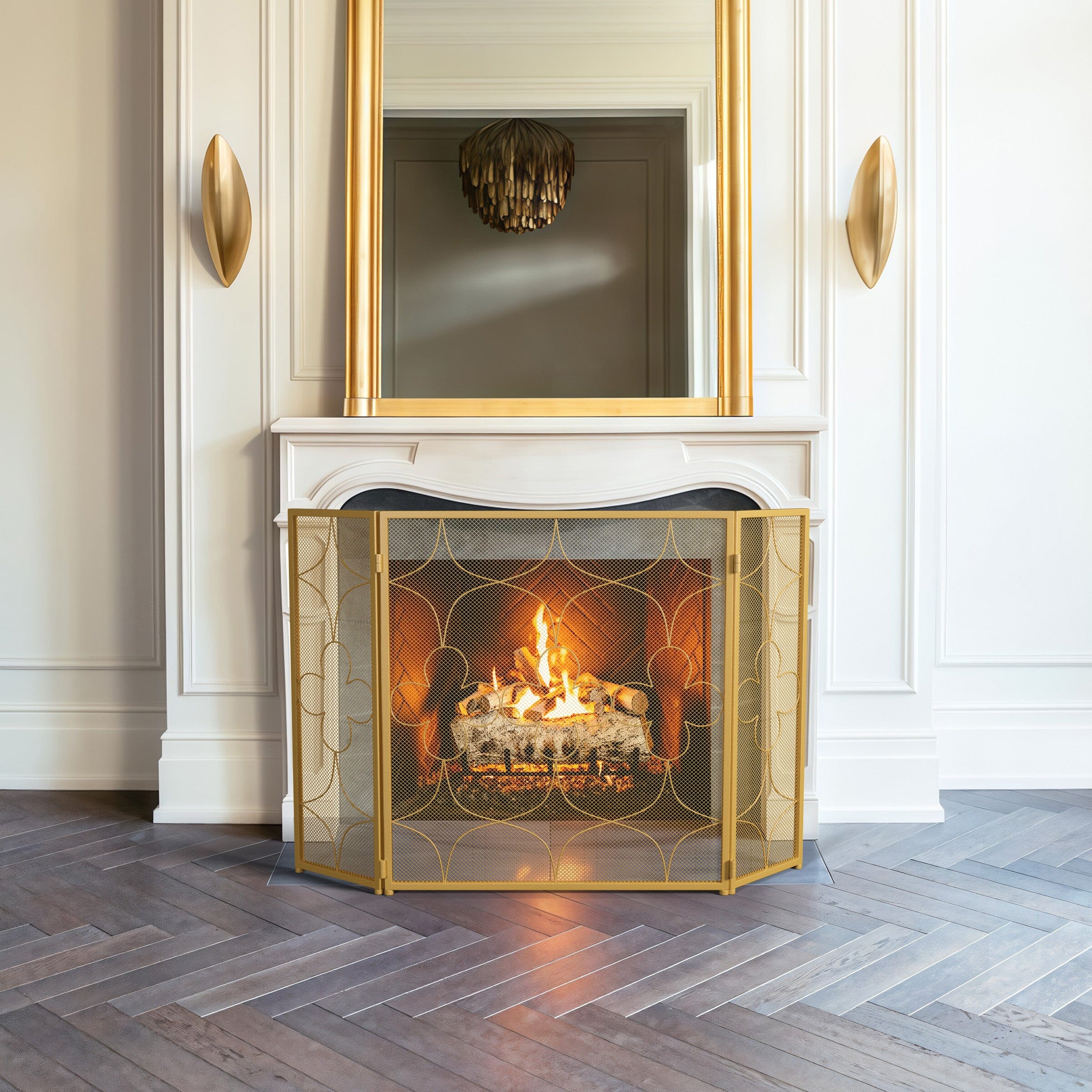 Smallbee Gold Iron Powder-Coated Fireplace Screen – 122x2.3x77.5cm Smallbee UK 
