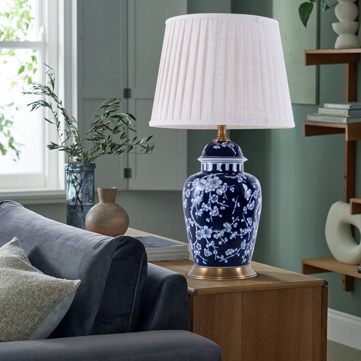 Lightsin Vintage Floral Ceramic Table Lamp with Brass Base and Fabric Shade Lightsin UK 