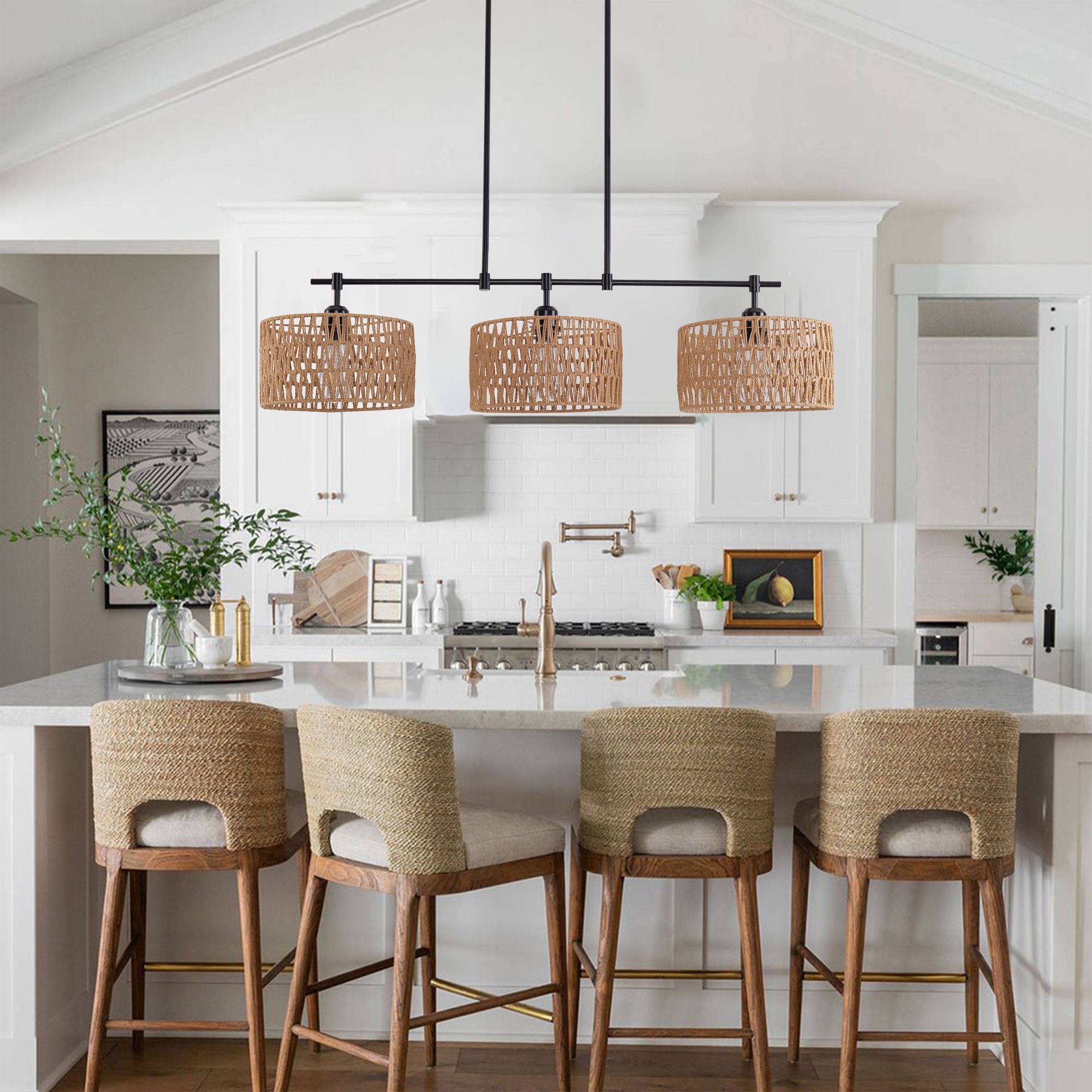 Lightsin Handcrafted Rustic Paper Rope Pendant Light with 3 Lampshades Lightsin UK 