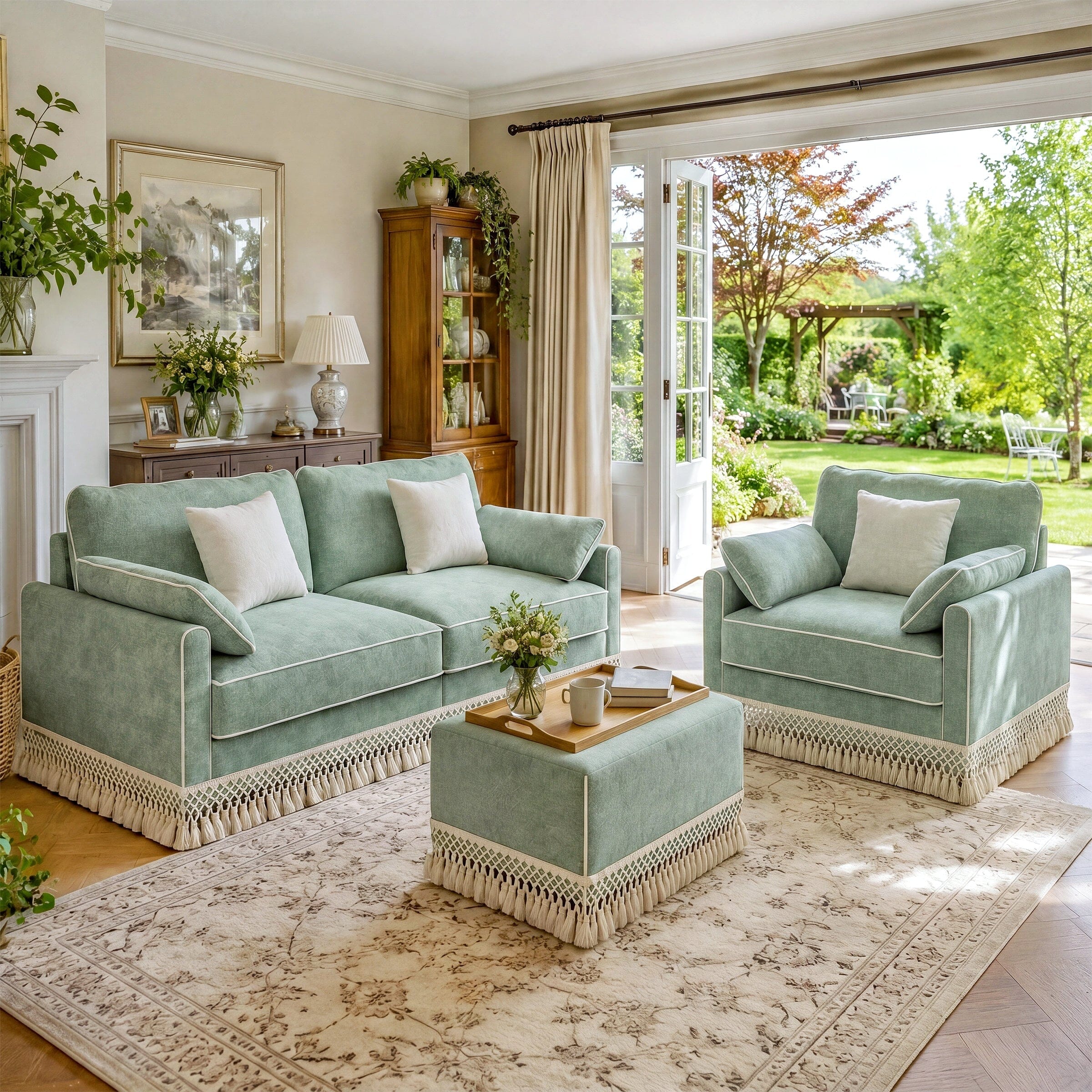 Cotton Linen Detachable Modular Sofa with Fringed Trim Cottonfy UK 