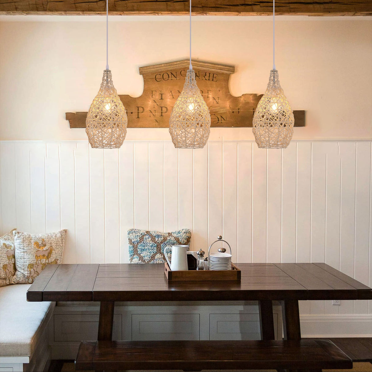 Lightsin Natural Rattan and Bamboo Pendant Light with Iron Frame Living and Home 
