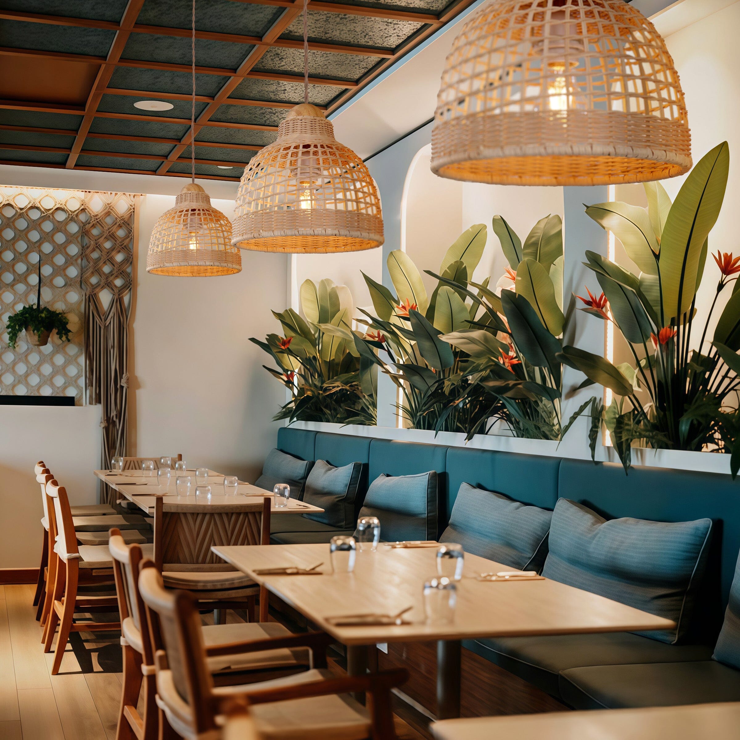 Lightsin Elegant Vintage Woven Rattan Minimalist Pendant Light Lightsin UK 27cm Dia 3 Unit 