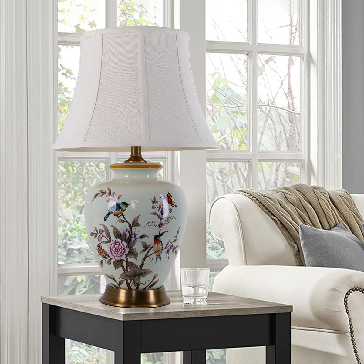 Lightsin Vintage Ceramic Floral Table Lamp with Copper Base for Bedside and Table Lighting Lightsin UK 