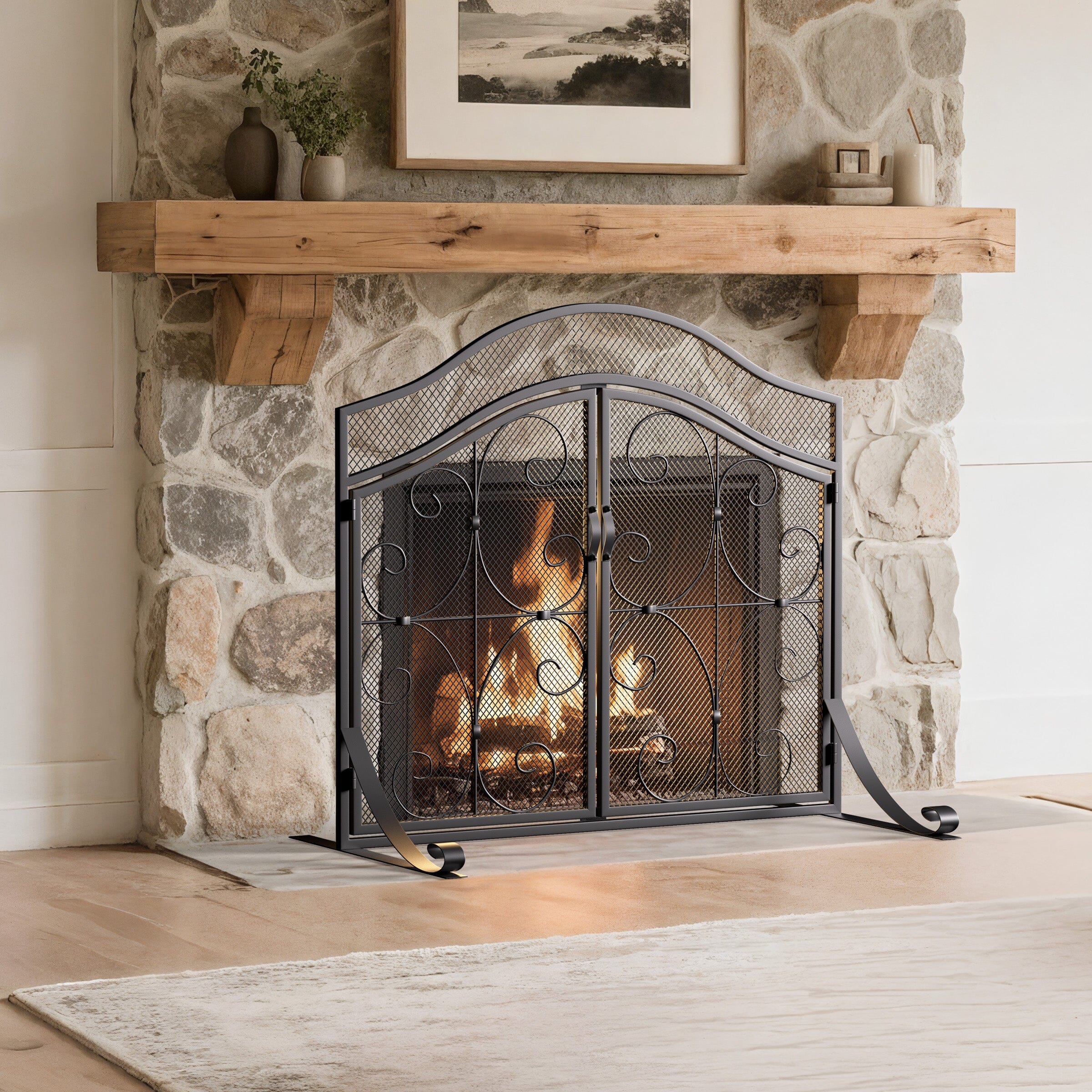 Smallbee Iron Fireplace Screen Black Powder-Coated – 90x32x78.8cm Smallbee UK 
