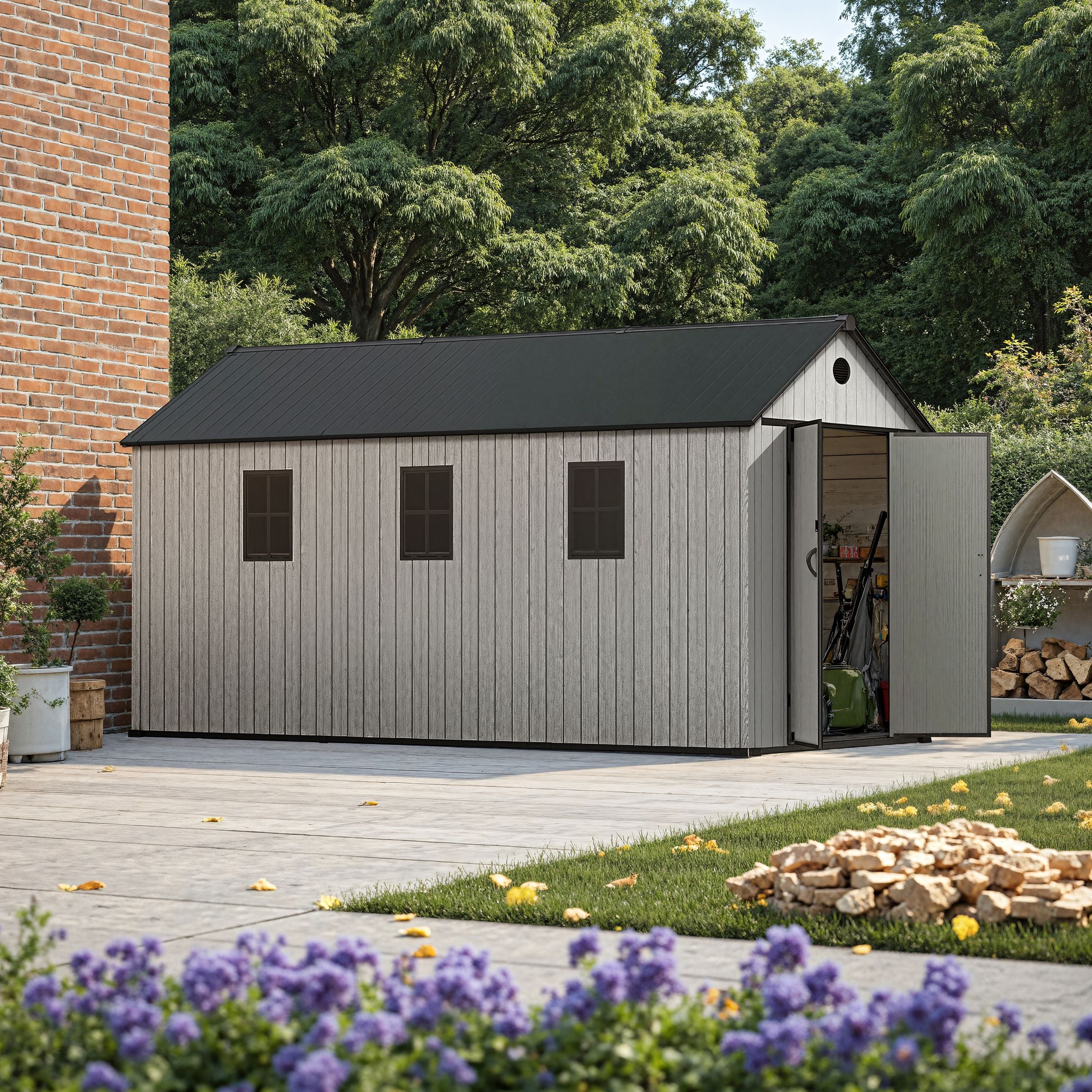 6'x8'ft/8'x8'ft/8'x12'ft/8'x16'ft Gray Wood Grain Plastic Tool Shed Living and Home 