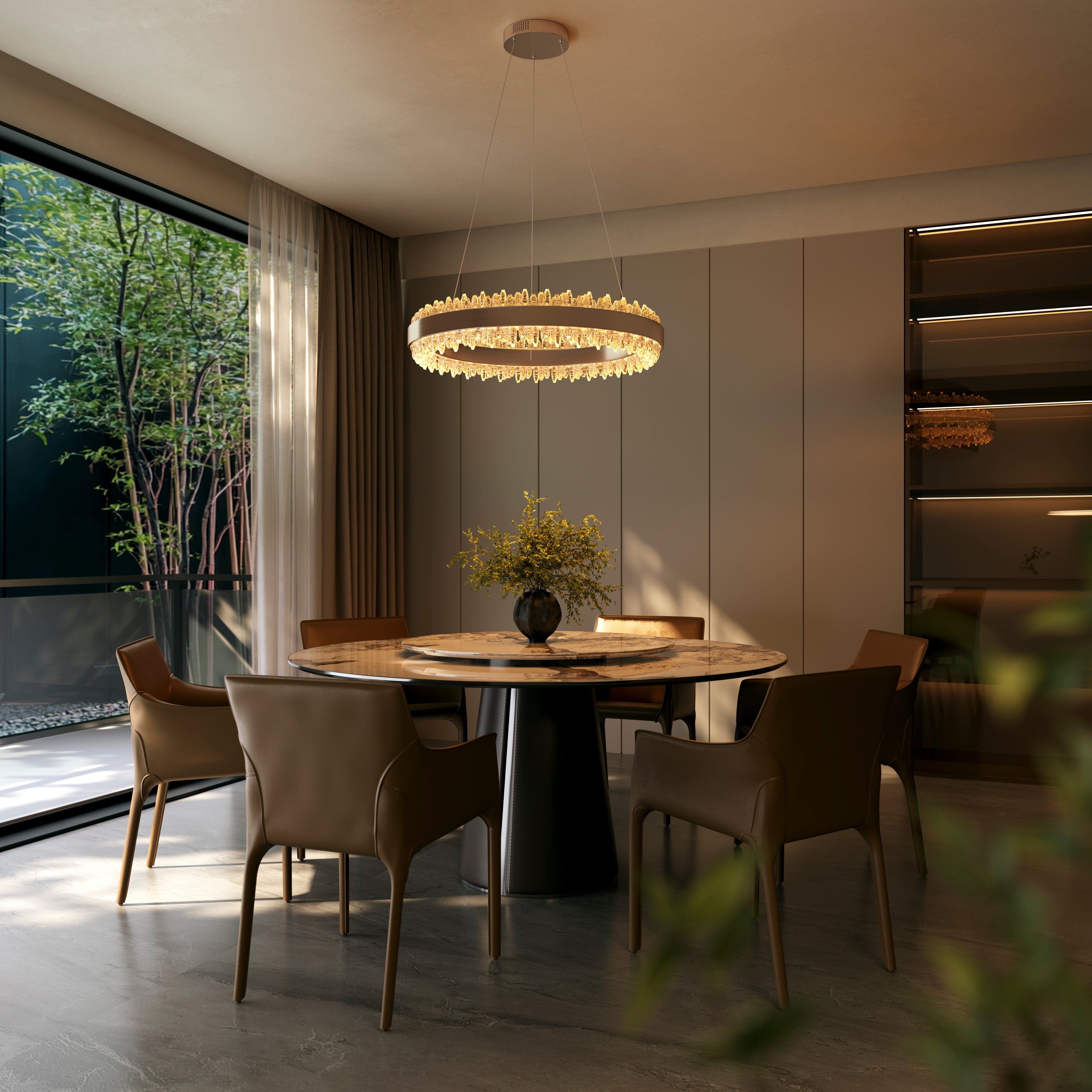 Lightsin Crystal LED Pendant Light Gold Circular Chandelier with Crystal Edges Lightsin UK 