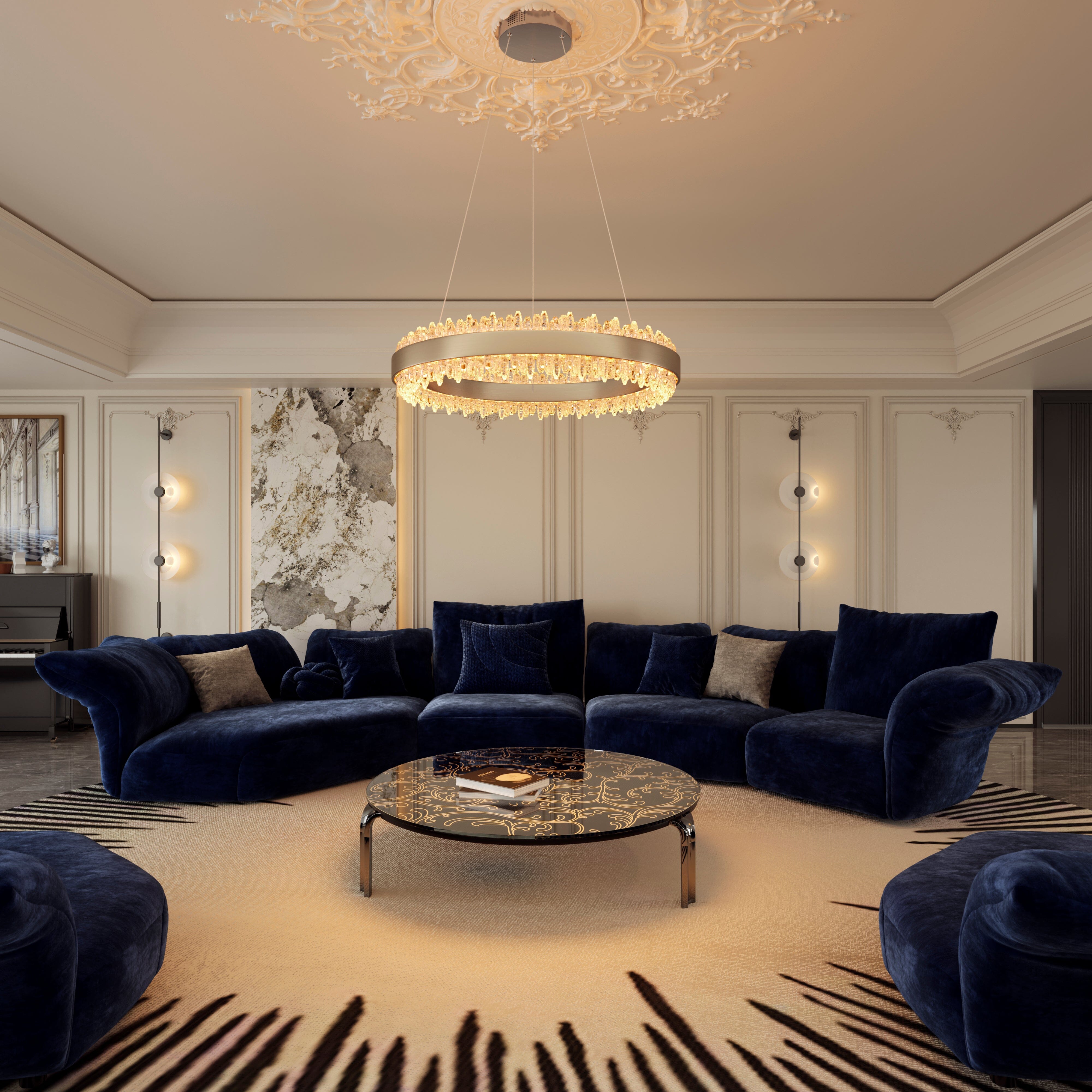 Lightsin Crystal LED Pendant Light Gold Circular Chandelier with Crystal Edges Lightsin UK 
