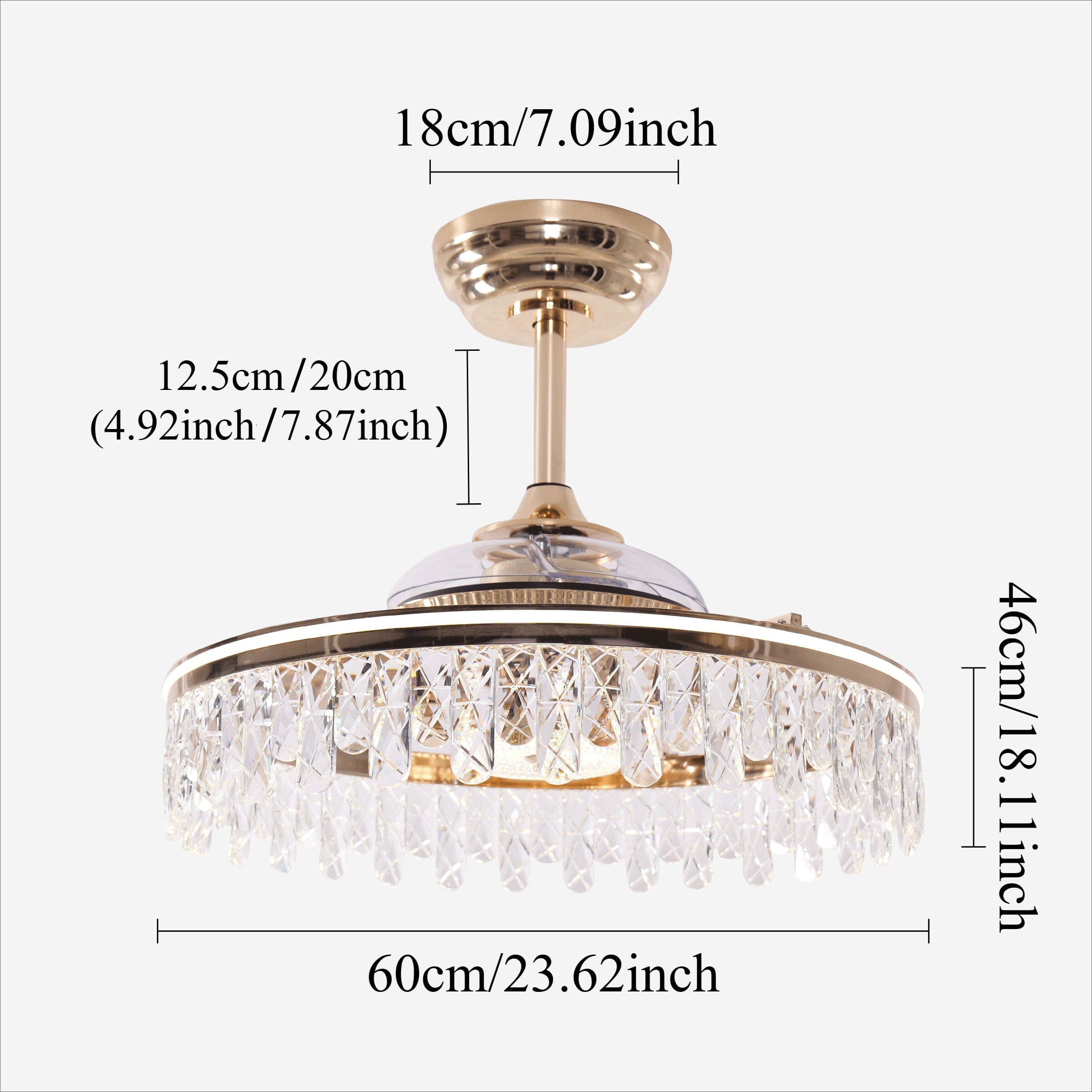 Lightsin 60cm Modern Gold Crystal Ceiling Fan with Light Lightsin UK 